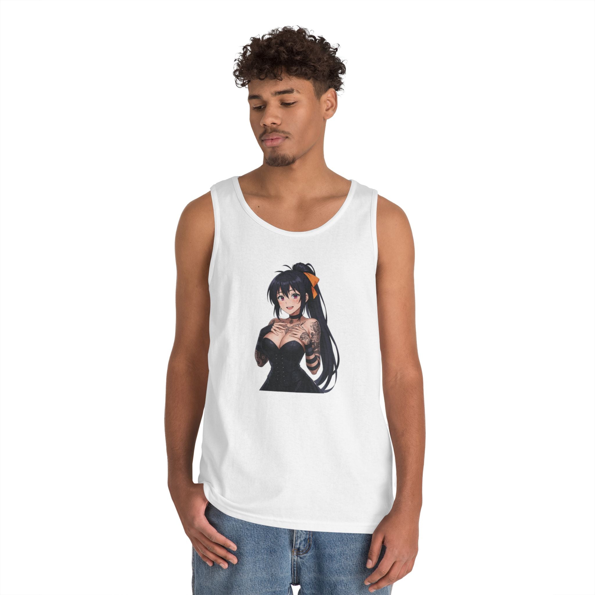 Gothic Style Akeno Himejima Tattoed Waifu Heavy Cotton Tank Top