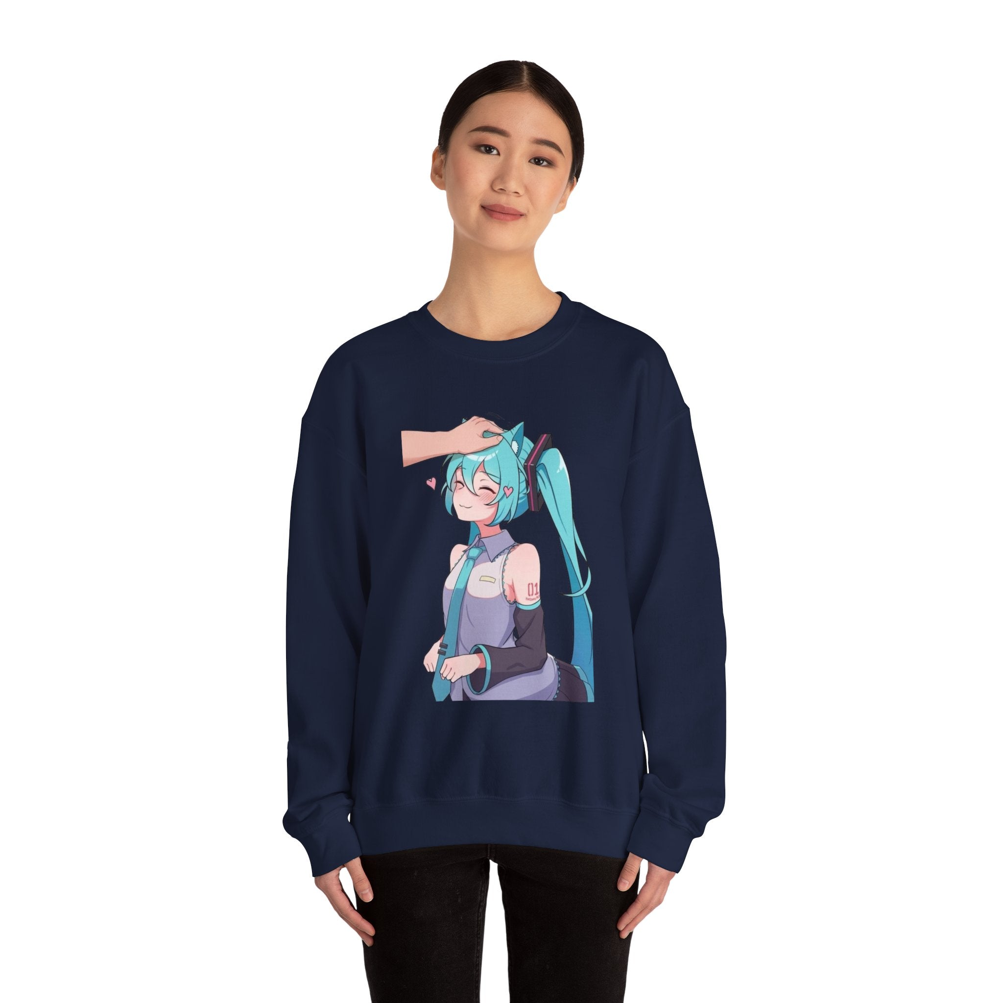 Hatsune Miku Headpat Smiling Catgirl Unisex Heavy Blend™ Crewneck Sweatshirt