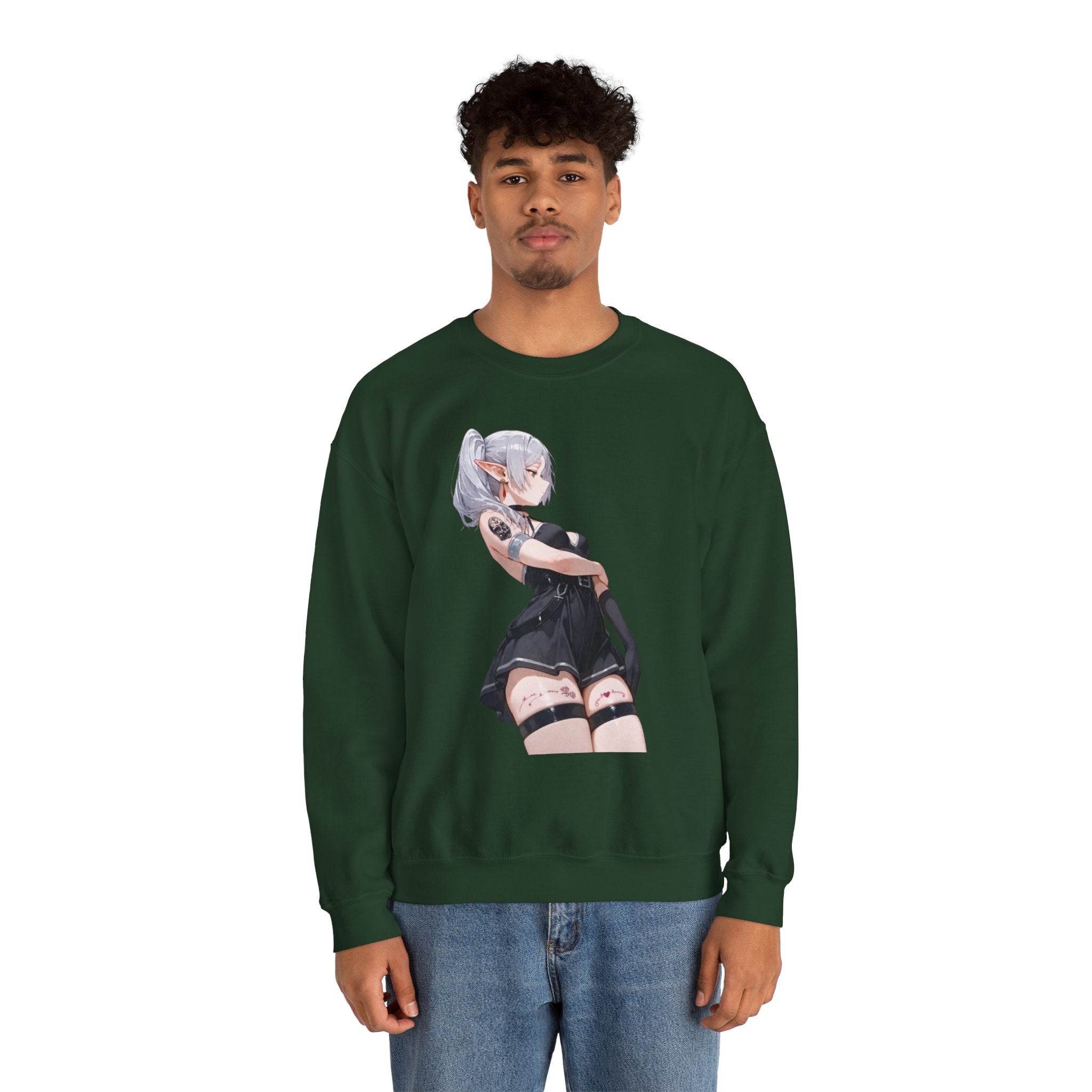 Sexy Frieren Tattooed Black Outfit Unisex Heavy Blend™ Crewneck Sweatshirt