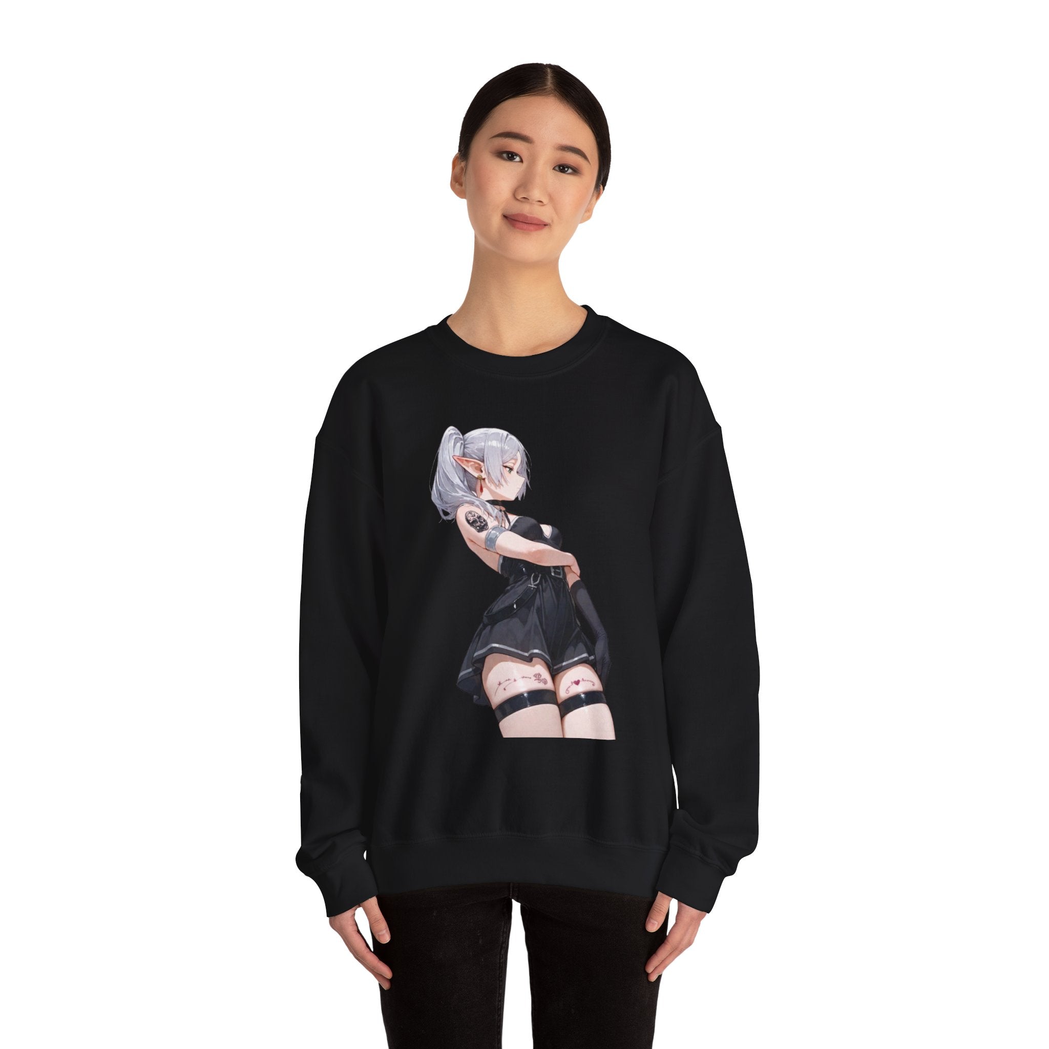 Sexy Frieren Tattooed Black Outfit Unisex Heavy Blend™ Crewneck Sweatshirt