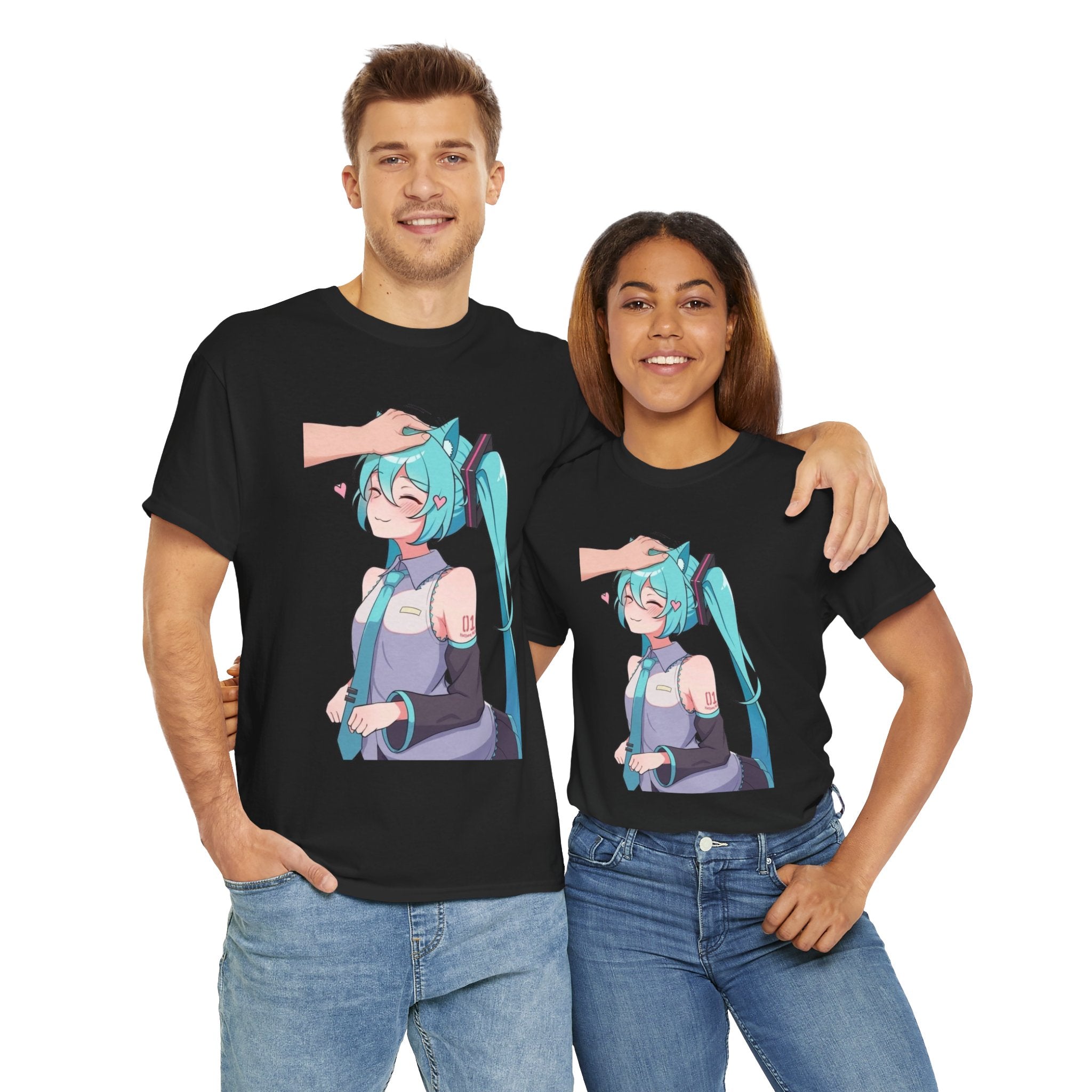 Hatsune Miku Headpat Smiling Catgirl Heavy Cotton Tee
