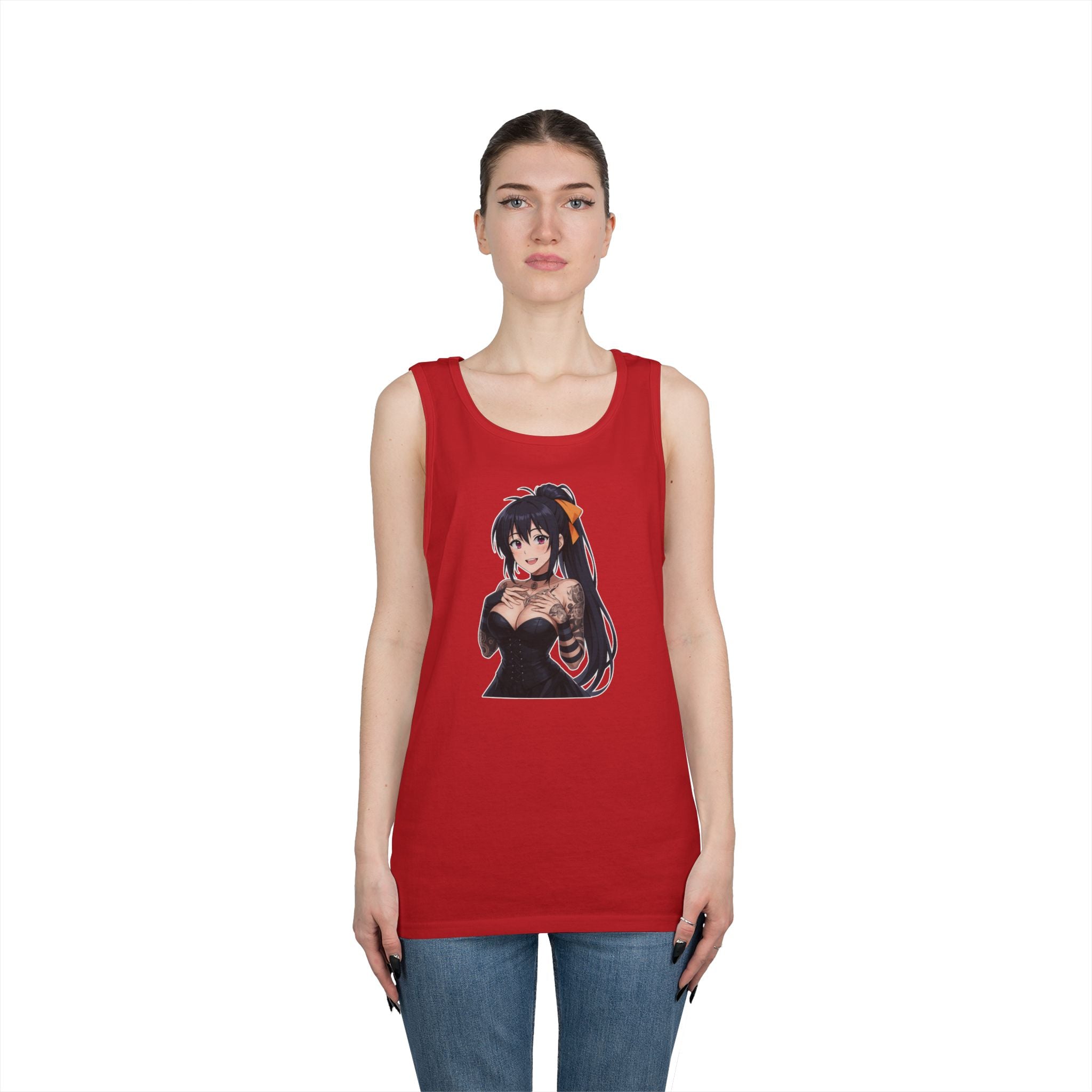 Gothic Style Akeno Himejima Tattoed Waifu Heavy Cotton Tank Top
