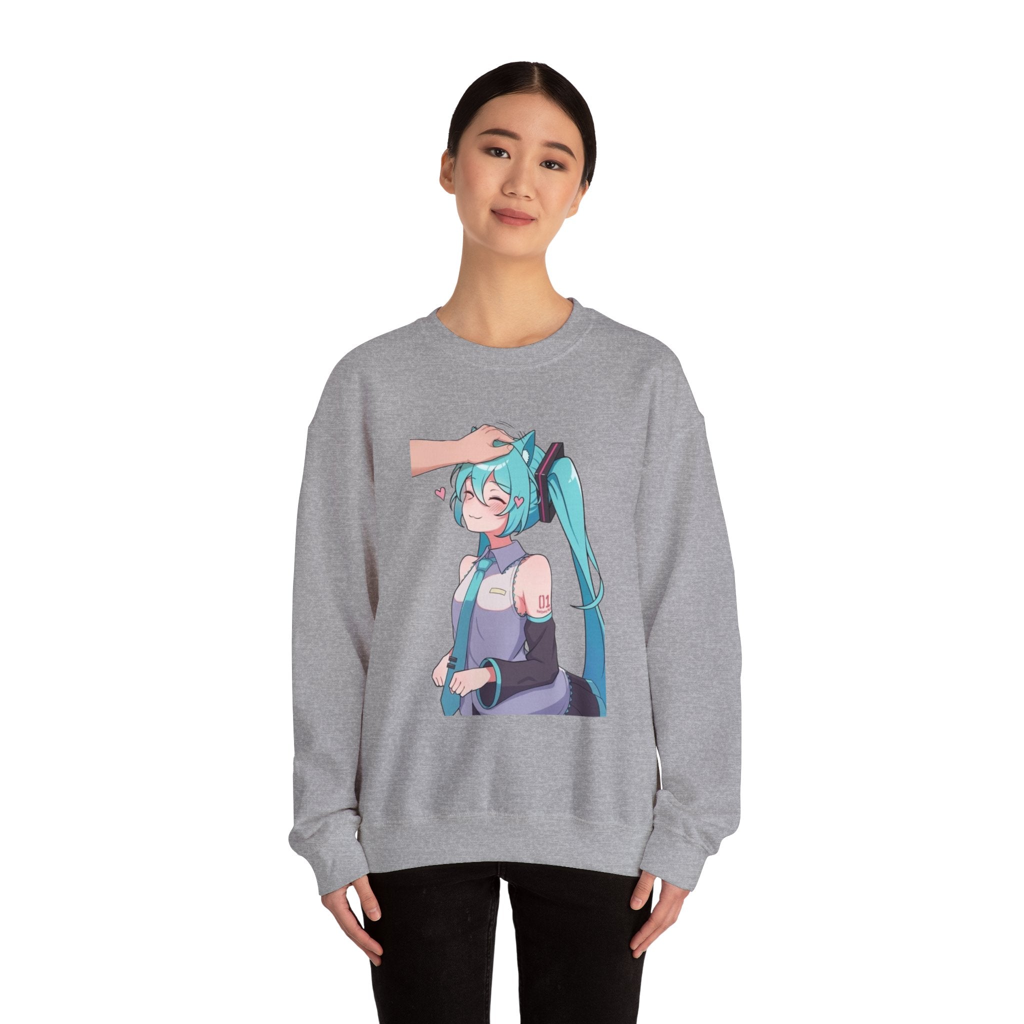 Hatsune Miku Headpat Smiling Catgirl Unisex Heavy Blend™ Crewneck Sweatshirt
