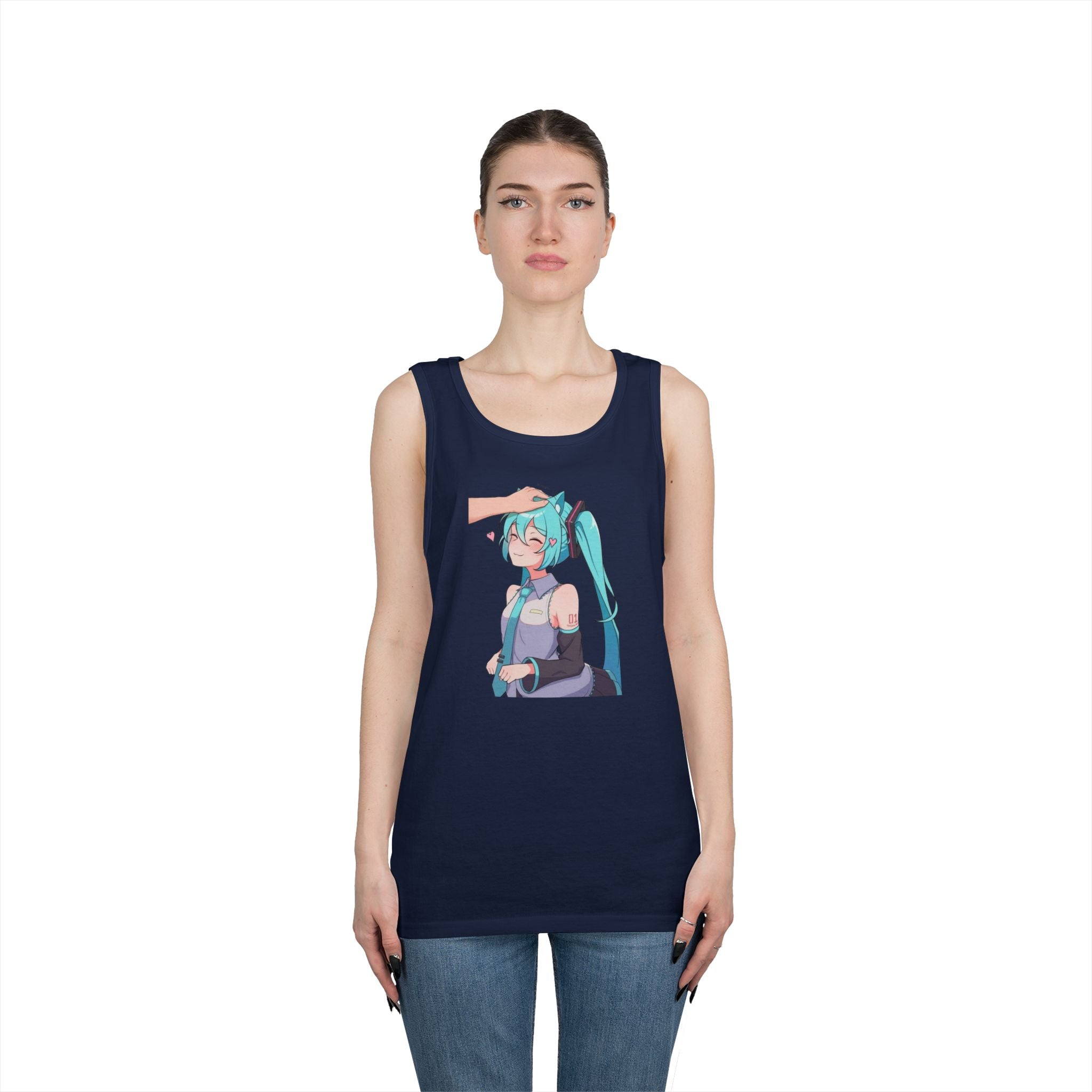 Hatsune Miku Headpat Smiling Catgirl Heavy Cotton Tank Top