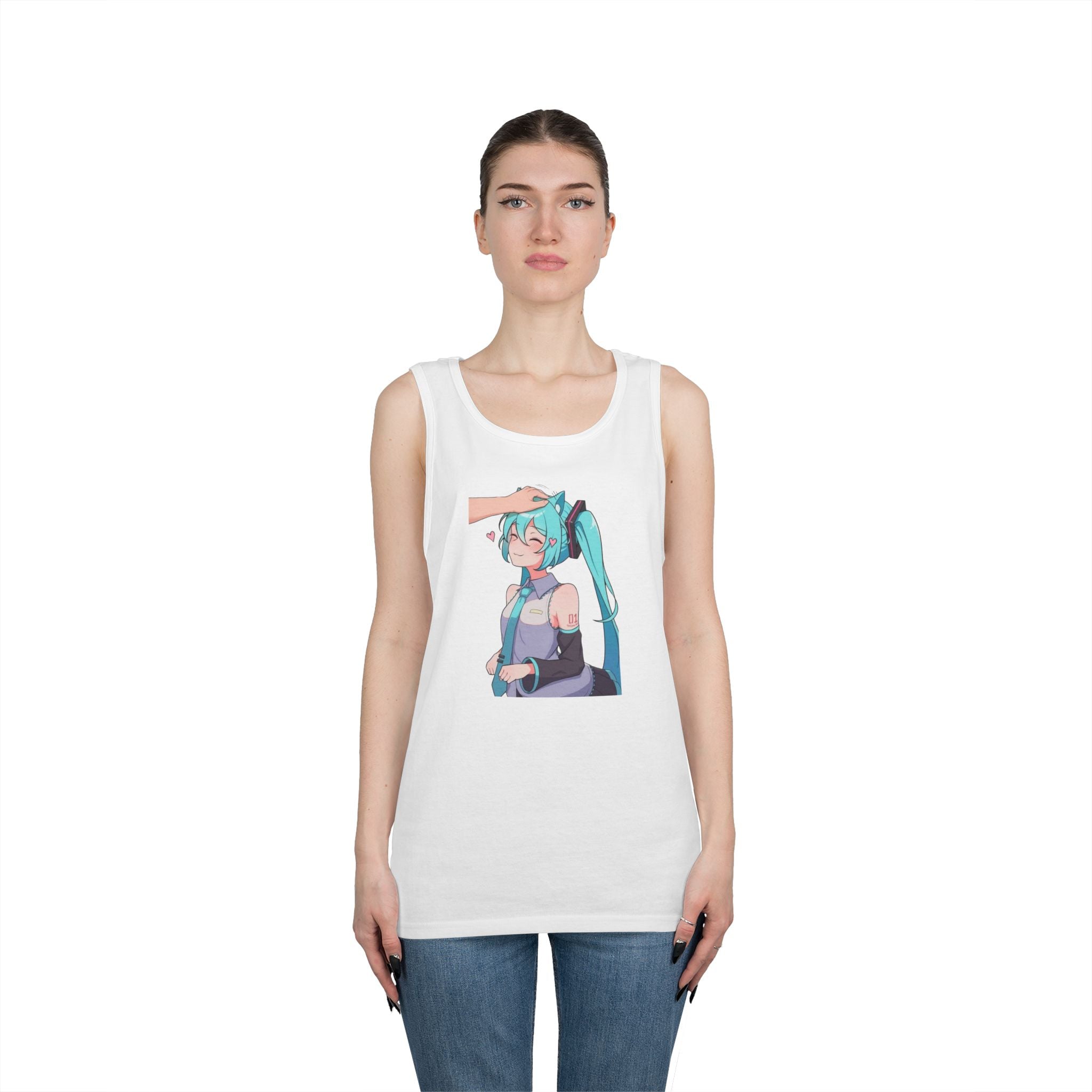 Hatsune Miku Headpat Smiling Catgirl Heavy Cotton Tank Top