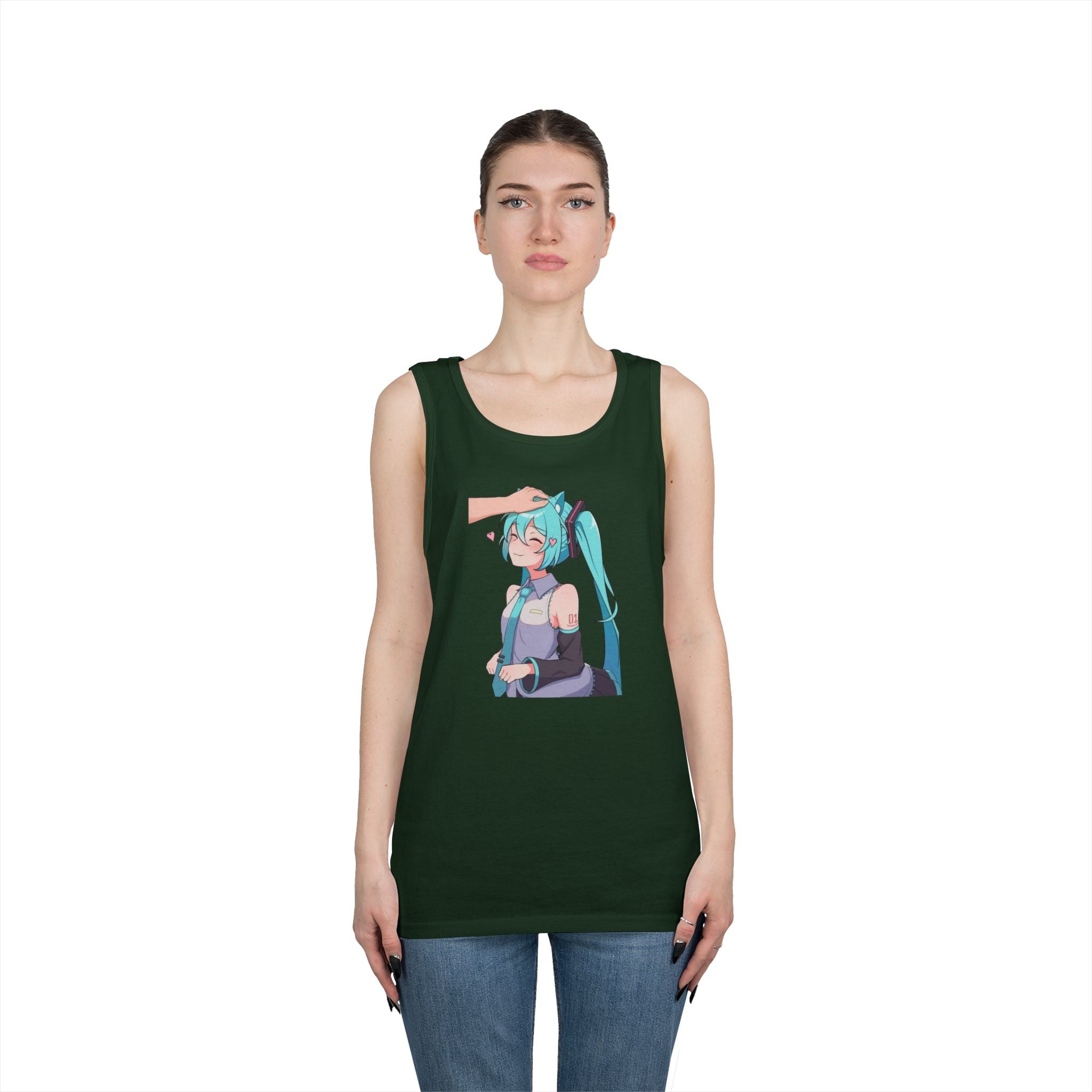 Hatsune Miku Headpat Smiling Catgirl Heavy Cotton Tank Top