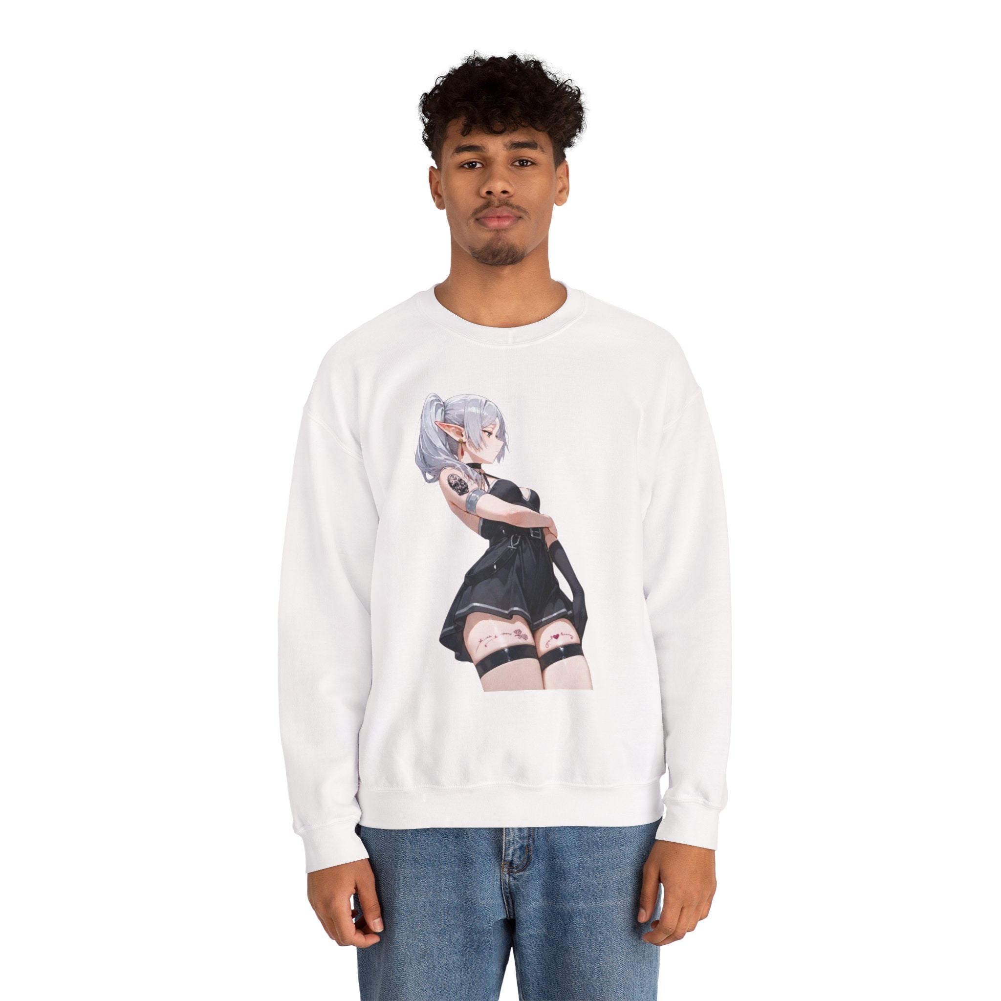 Sexy Frieren Tattooed Black Outfit Unisex Heavy Blend™ Crewneck Sweatshirt