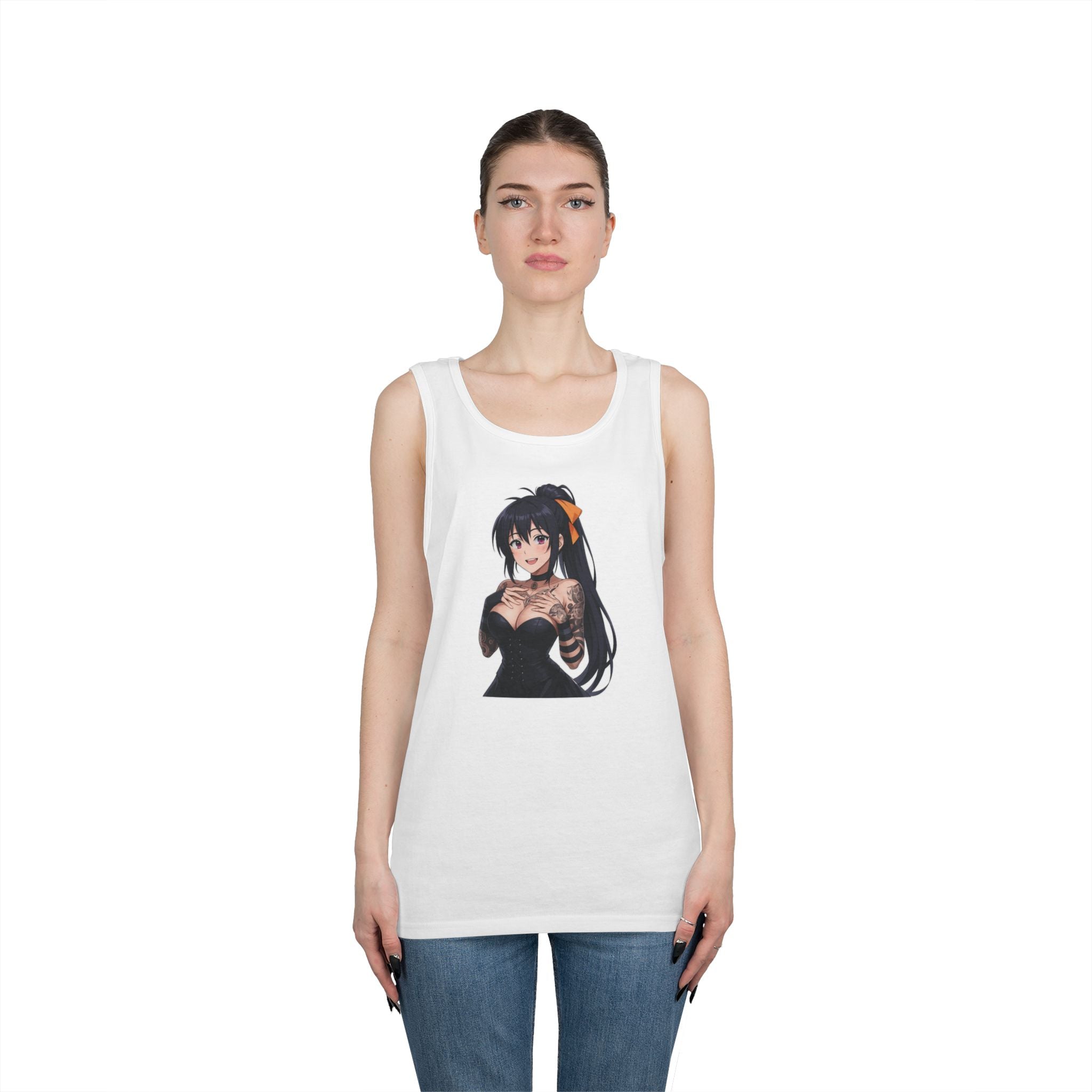 Gothic Style Akeno Himejima Tattoed Waifu Heavy Cotton Tank Top