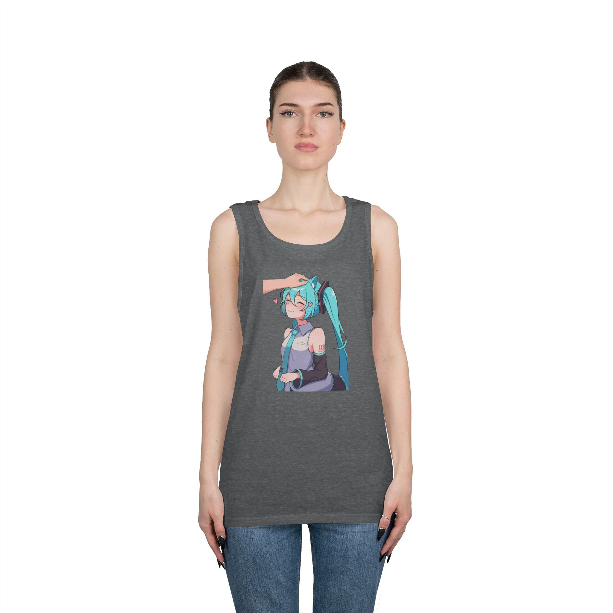 Hatsune Miku Headpat Smiling Catgirl Heavy Cotton Tank Top