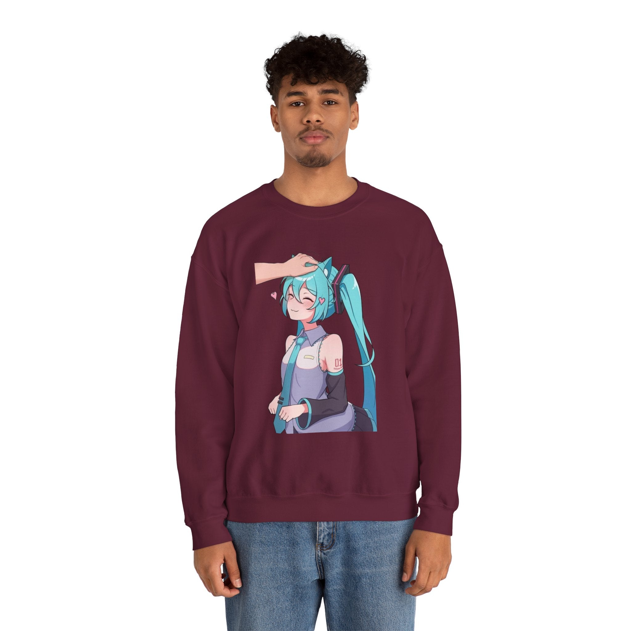 Hatsune Miku Headpat Smiling Catgirl Unisex Heavy Blend™ Crewneck Sweatshirt