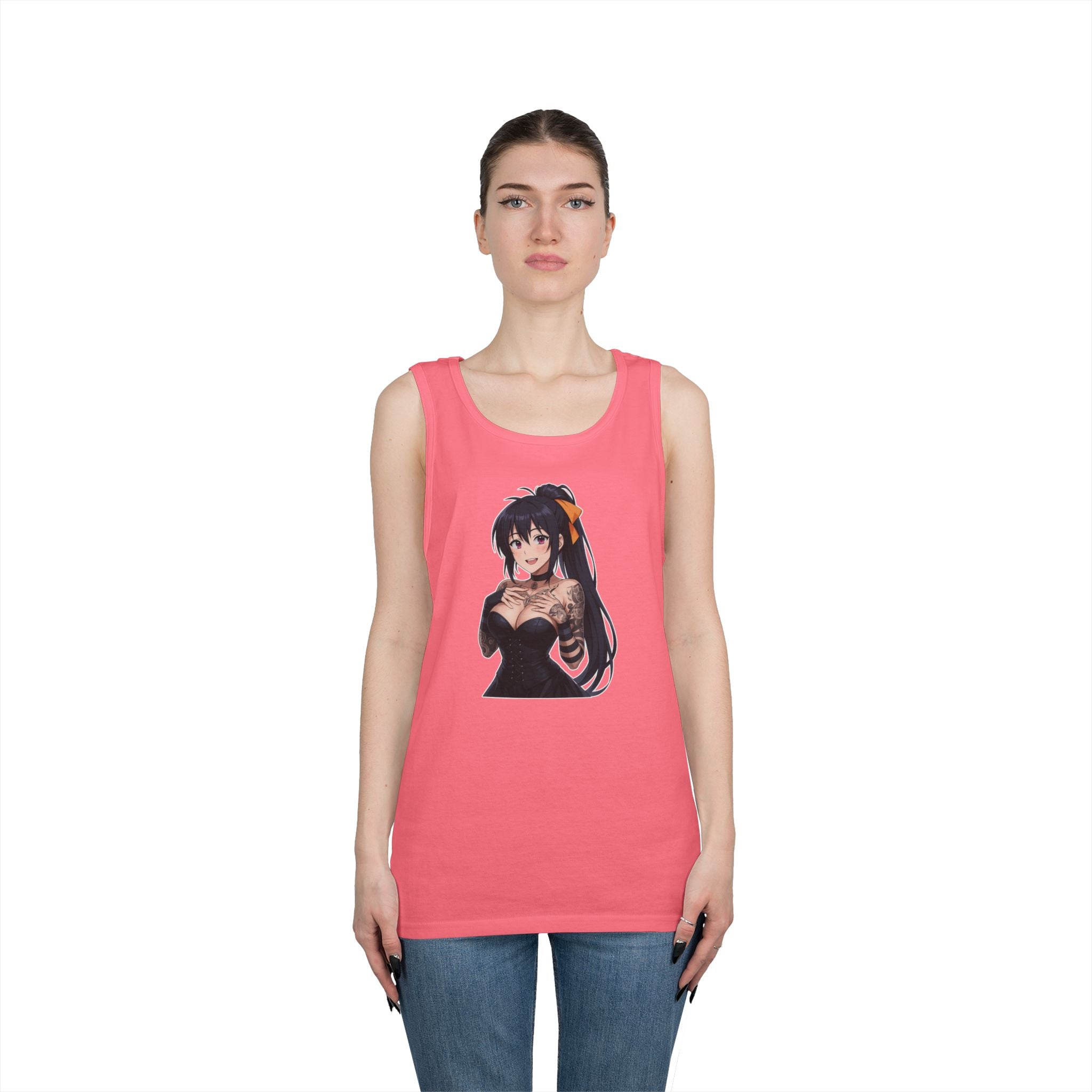 Gothic Style Akeno Himejima Tattoed Waifu Heavy Cotton Tank Top