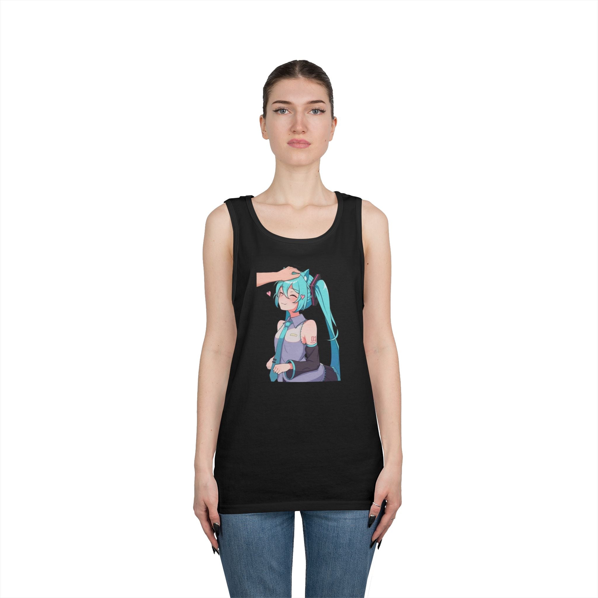 Hatsune Miku Headpat Smiling Catgirl Heavy Cotton Tank Top