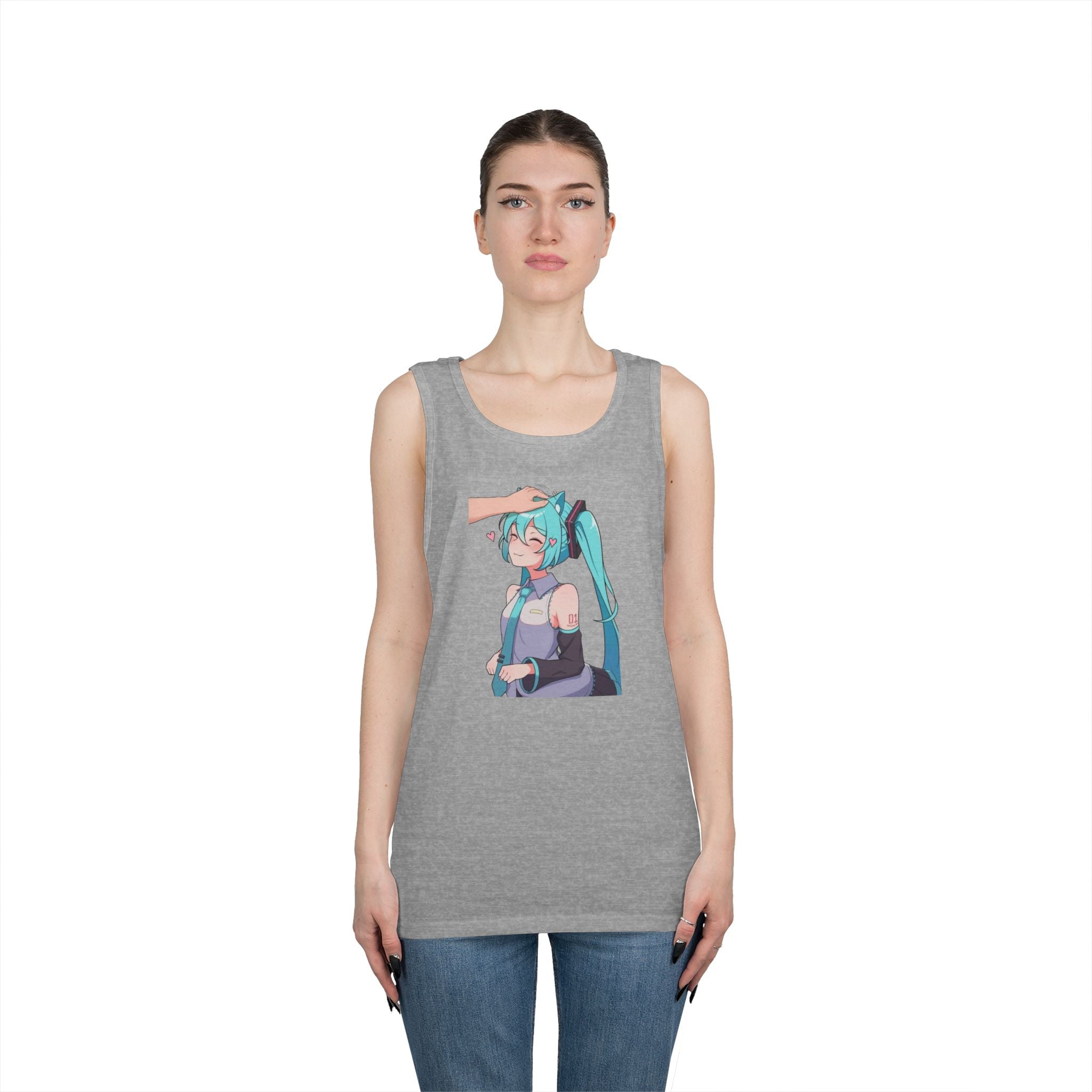 Hatsune Miku Headpat Smiling Catgirl Heavy Cotton Tank Top