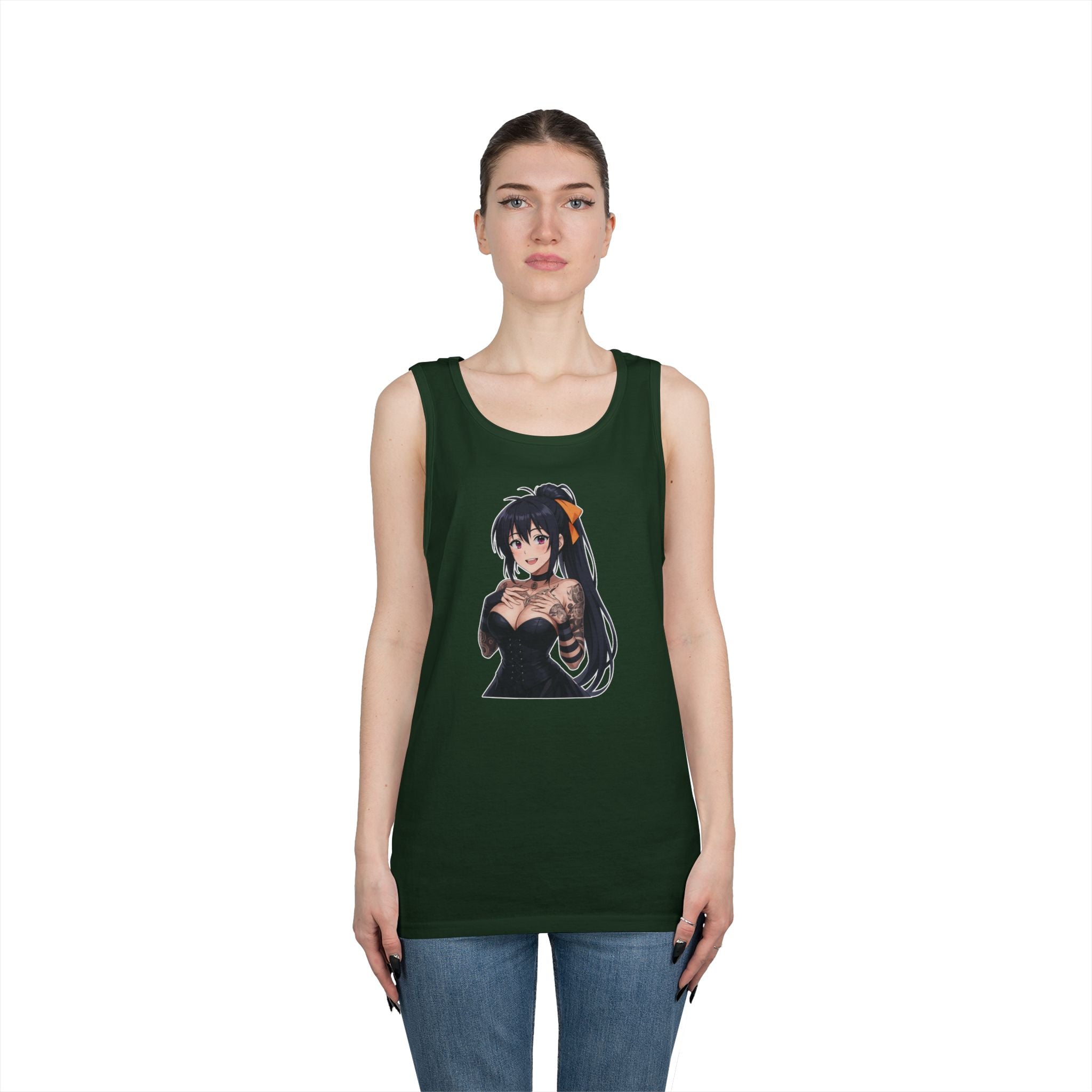 Gothic Style Akeno Himejima Tattoed Waifu Heavy Cotton Tank Top