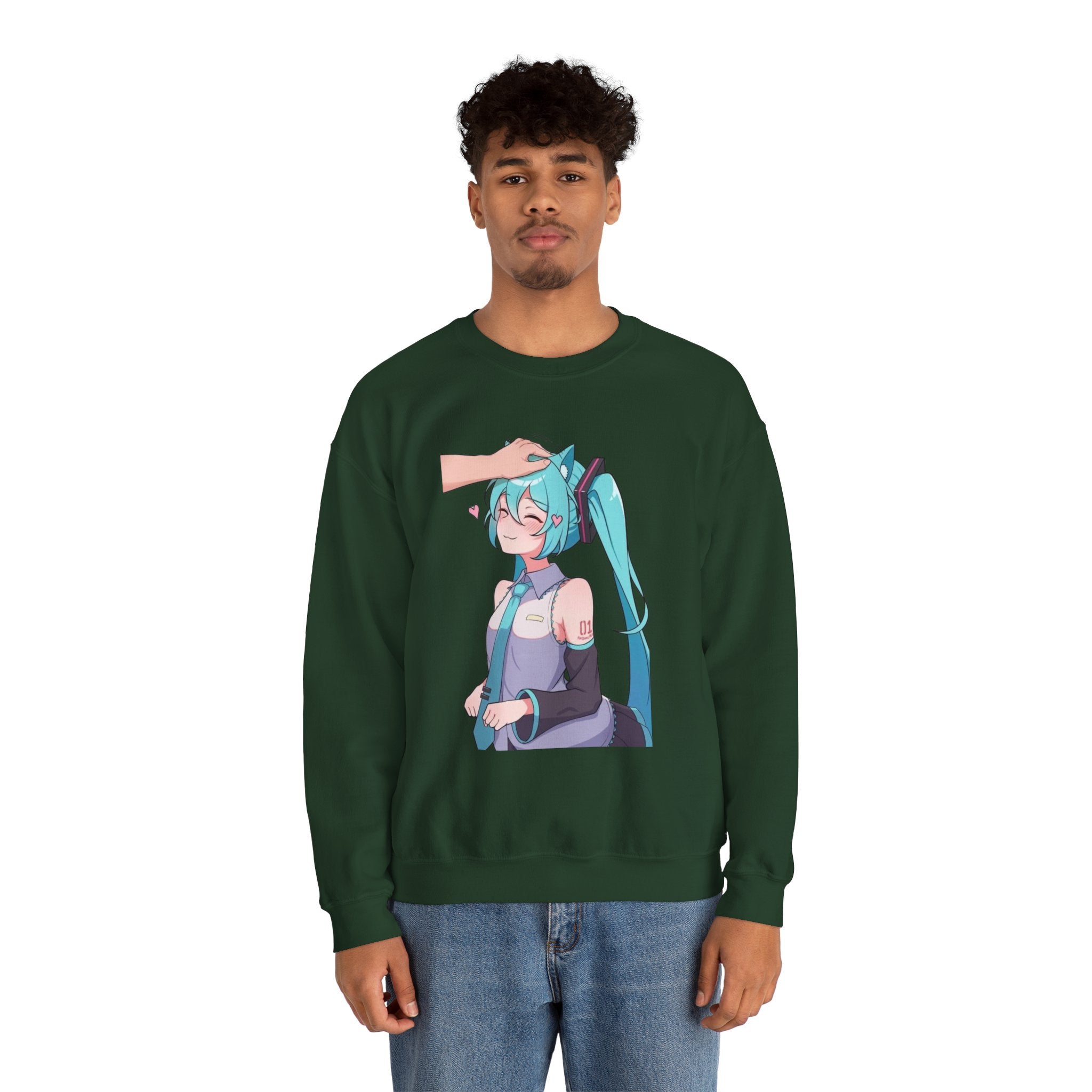 Hatsune Miku Headpat Smiling Catgirl Unisex Heavy Blend™ Crewneck Sweatshirt