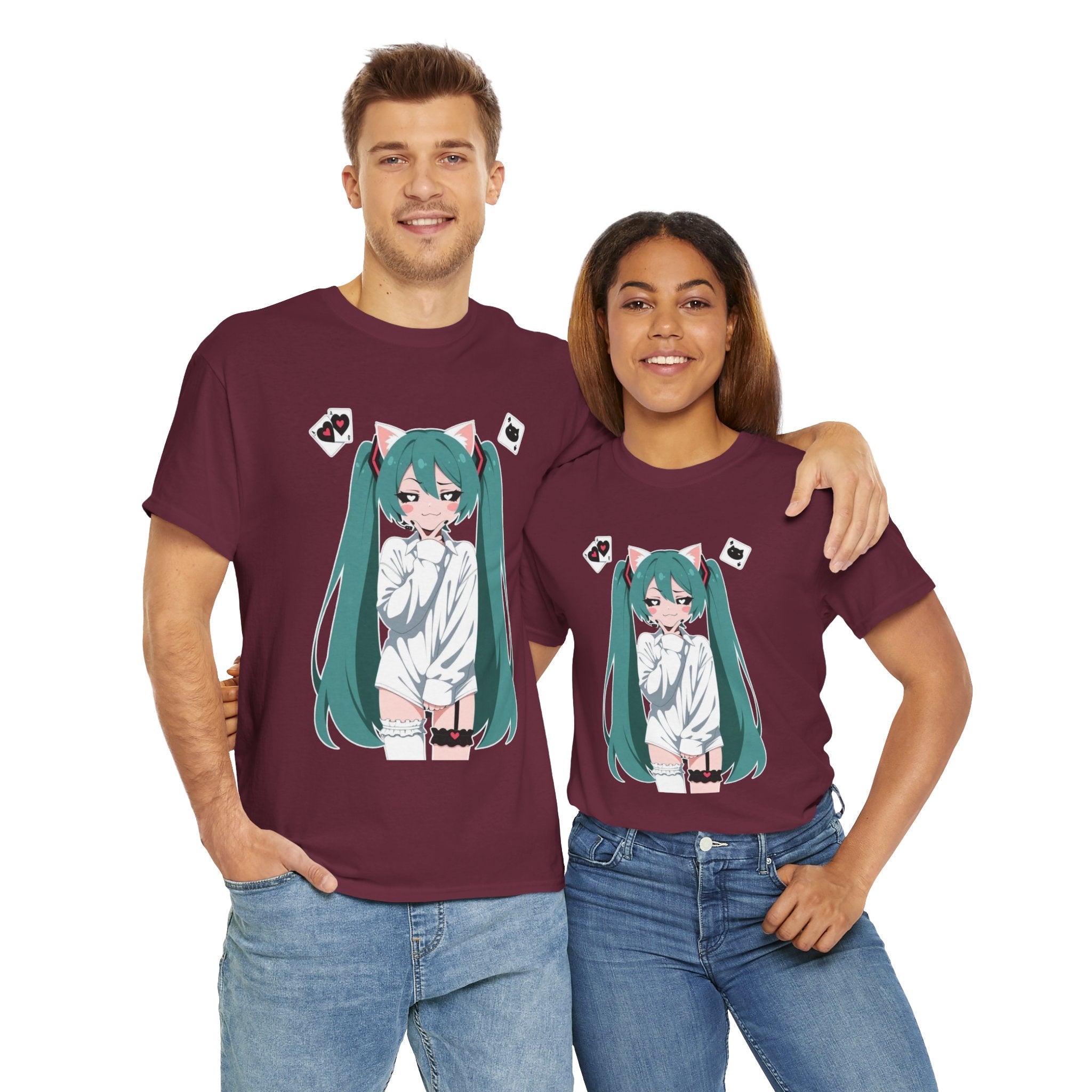 Hatsune Miku Catgirl Cute Anime Unisex Heavy Cotton Tee