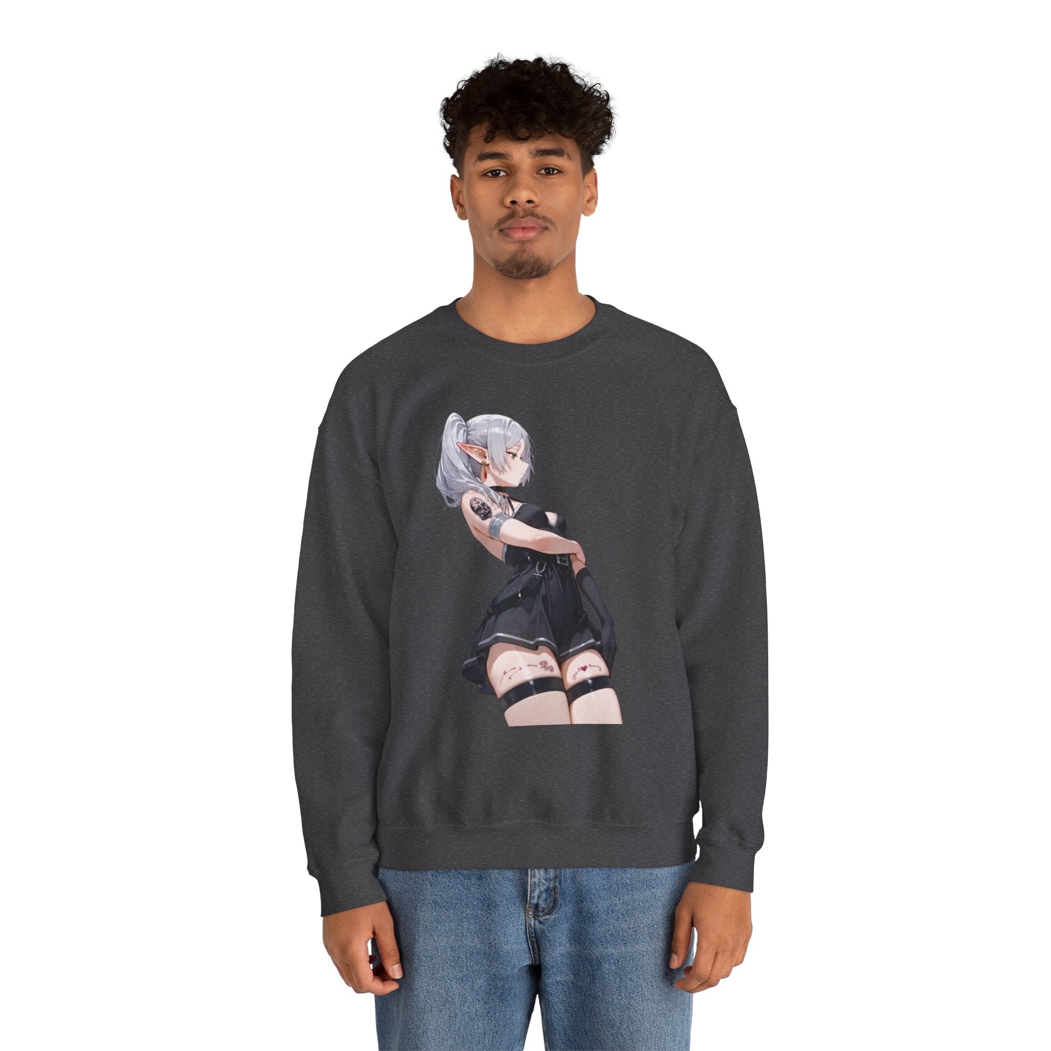 Sexy Frieren Tattooed Black Outfit Unisex Heavy Blend™ Crewneck Sweatshirt