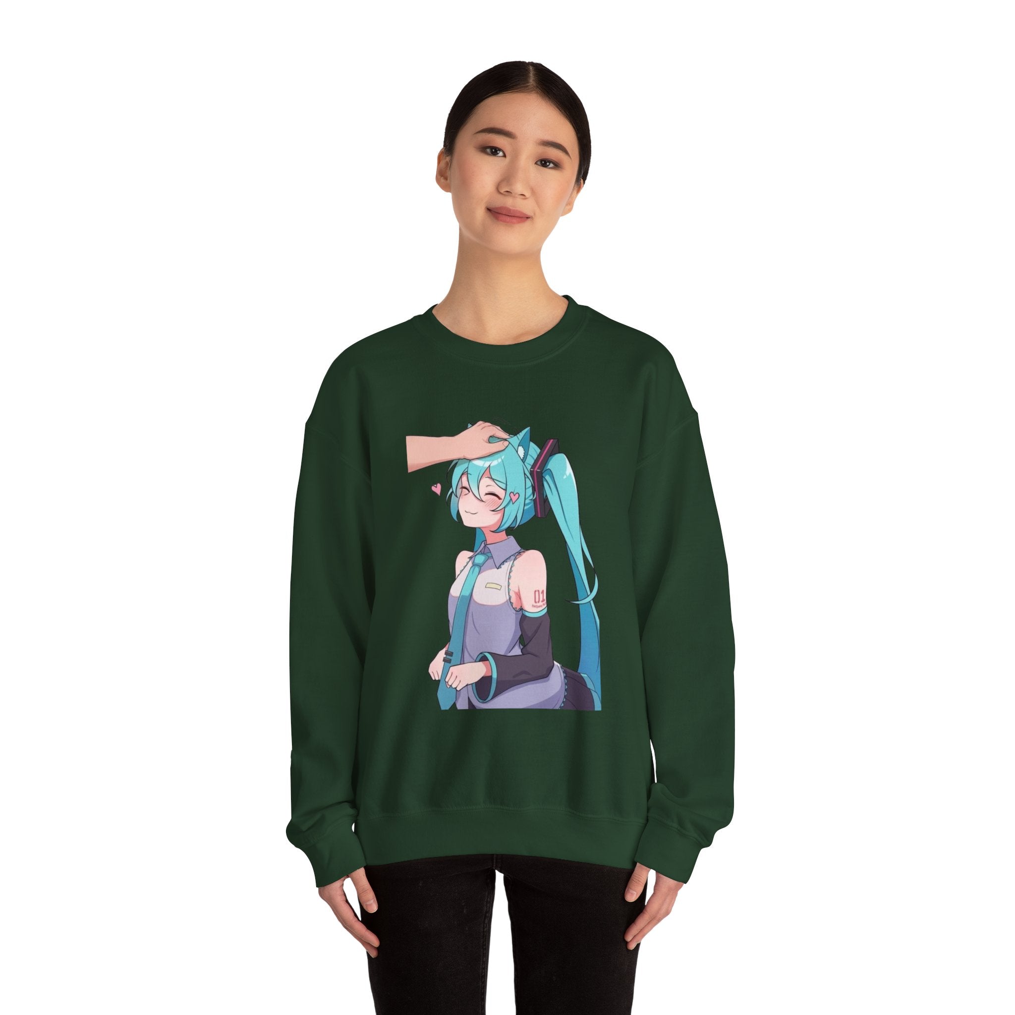 Hatsune Miku Headpat Smiling Catgirl Unisex Heavy Blend™ Crewneck Sweatshirt