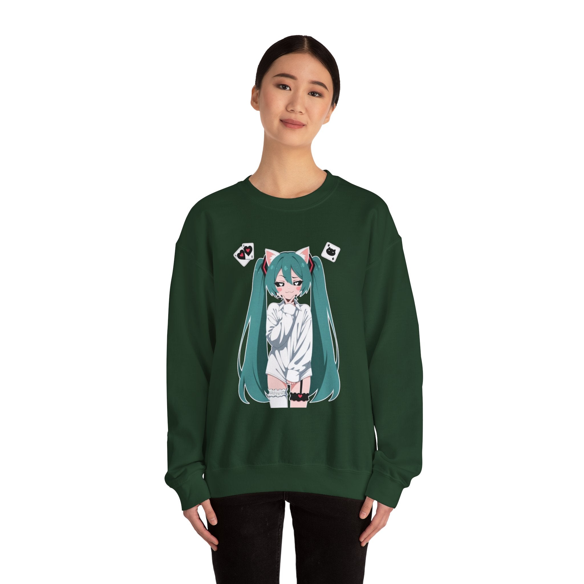 Hatsune Miku Catgirl Cute Unisex Heavy Blend™ Crewneck Sweatshirt