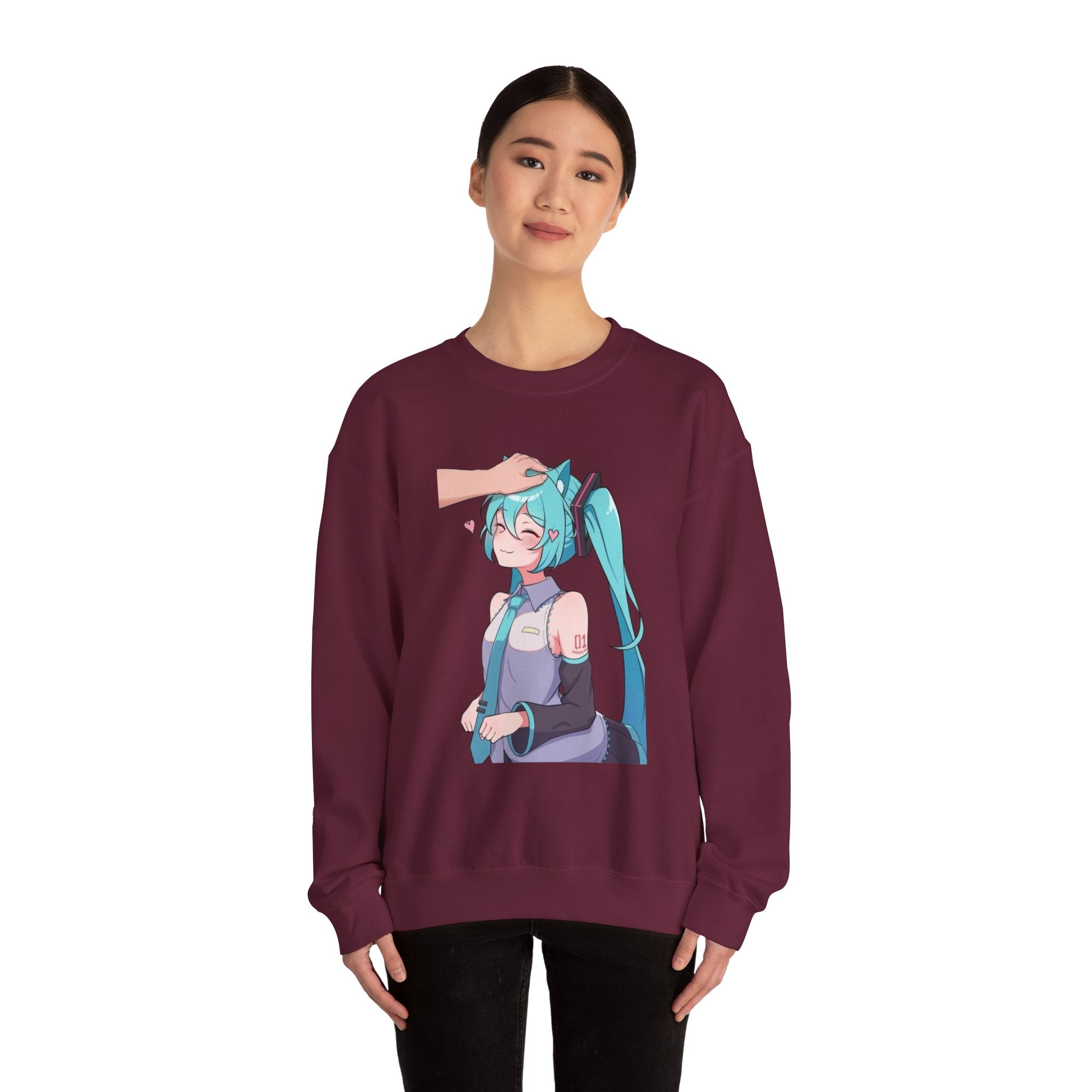 Hatsune Miku Headpat Smiling Catgirl Unisex Heavy Blend™ Crewneck Sweatshirt