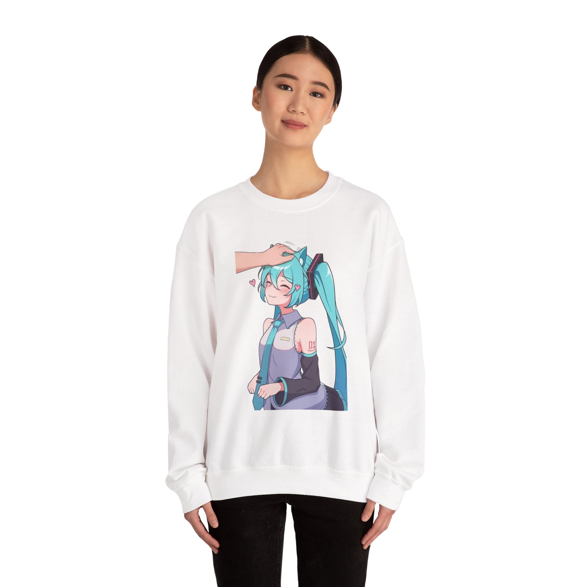 Hatsune Miku Headpat Smiling Catgirl Unisex Heavy Blend™ Crewneck Sweatshirt