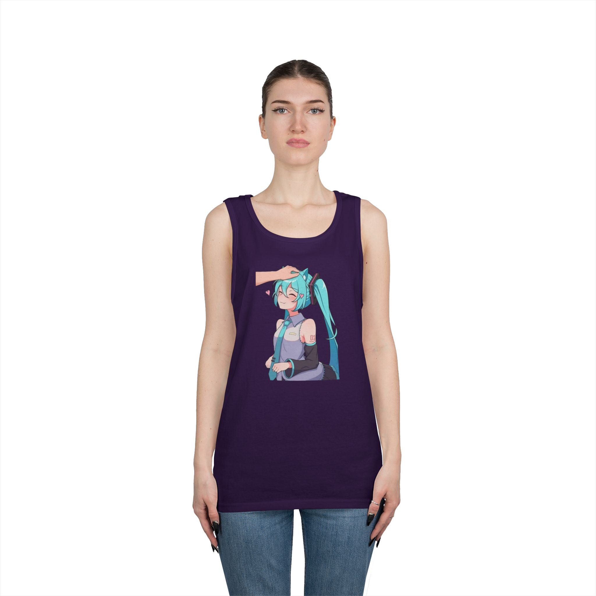 Hatsune Miku Headpat Smiling Catgirl Heavy Cotton Tank Top