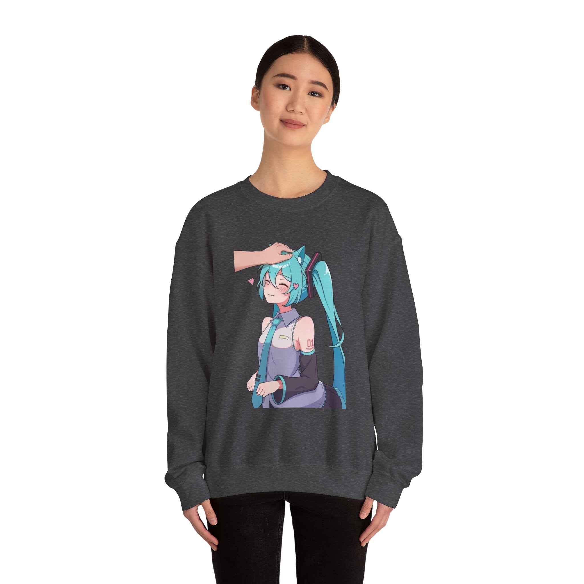 Hatsune Miku Headpat Smiling Catgirl Unisex Heavy Blend™ Crewneck Sweatshirt