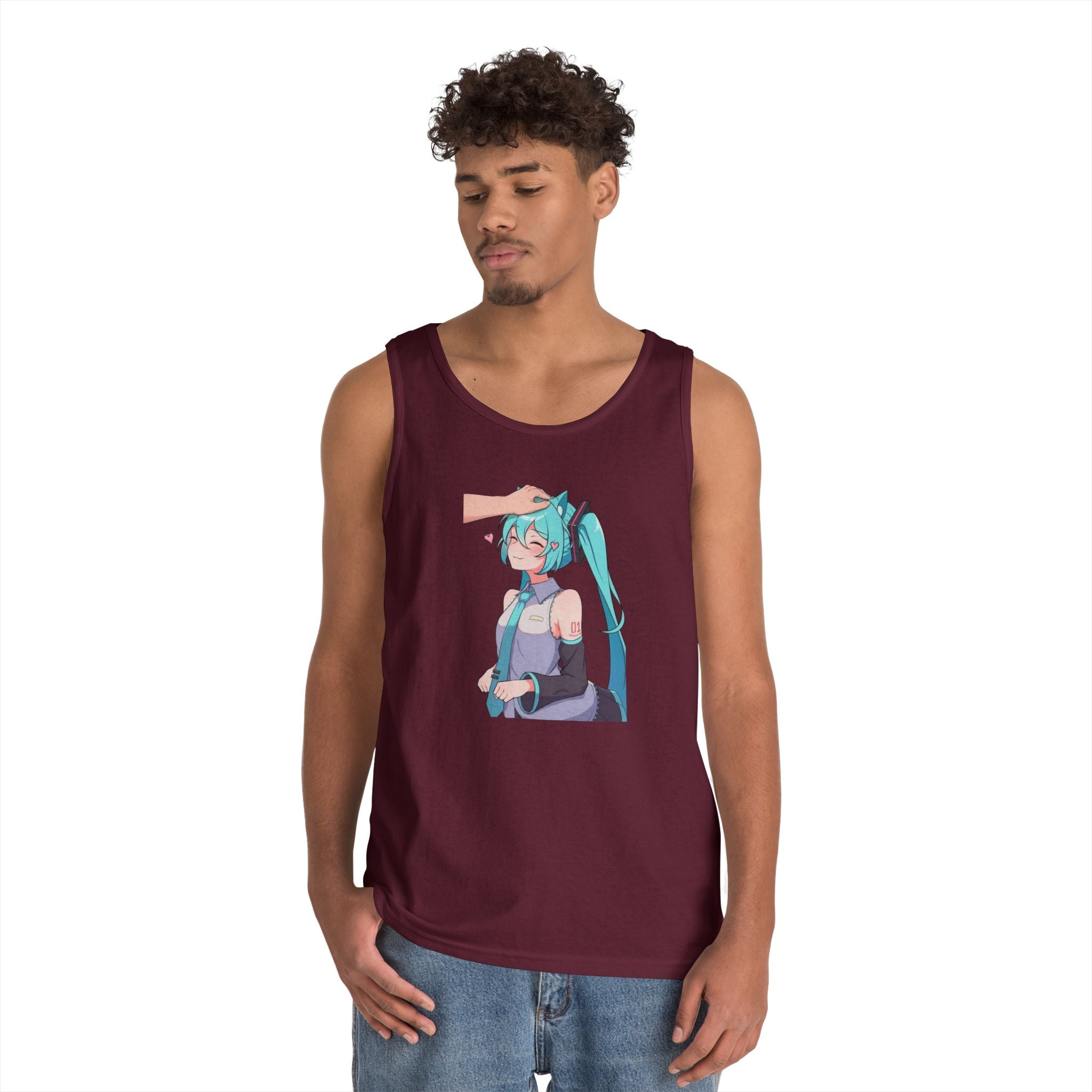 Hatsune Miku Headpat Smiling Catgirl Heavy Cotton Tank Top