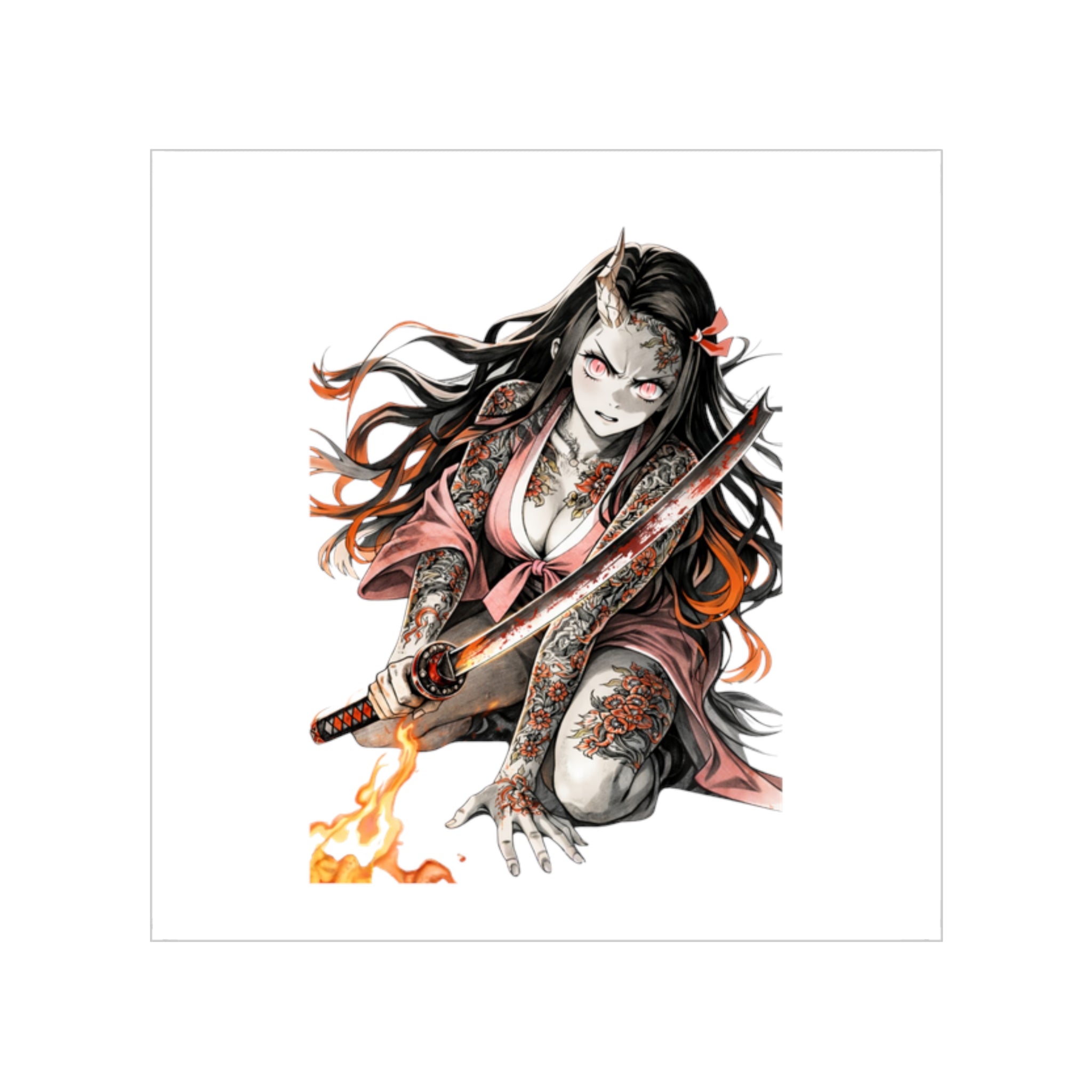 Nezuko Fire Tattoo Tactical Waifu Sticker