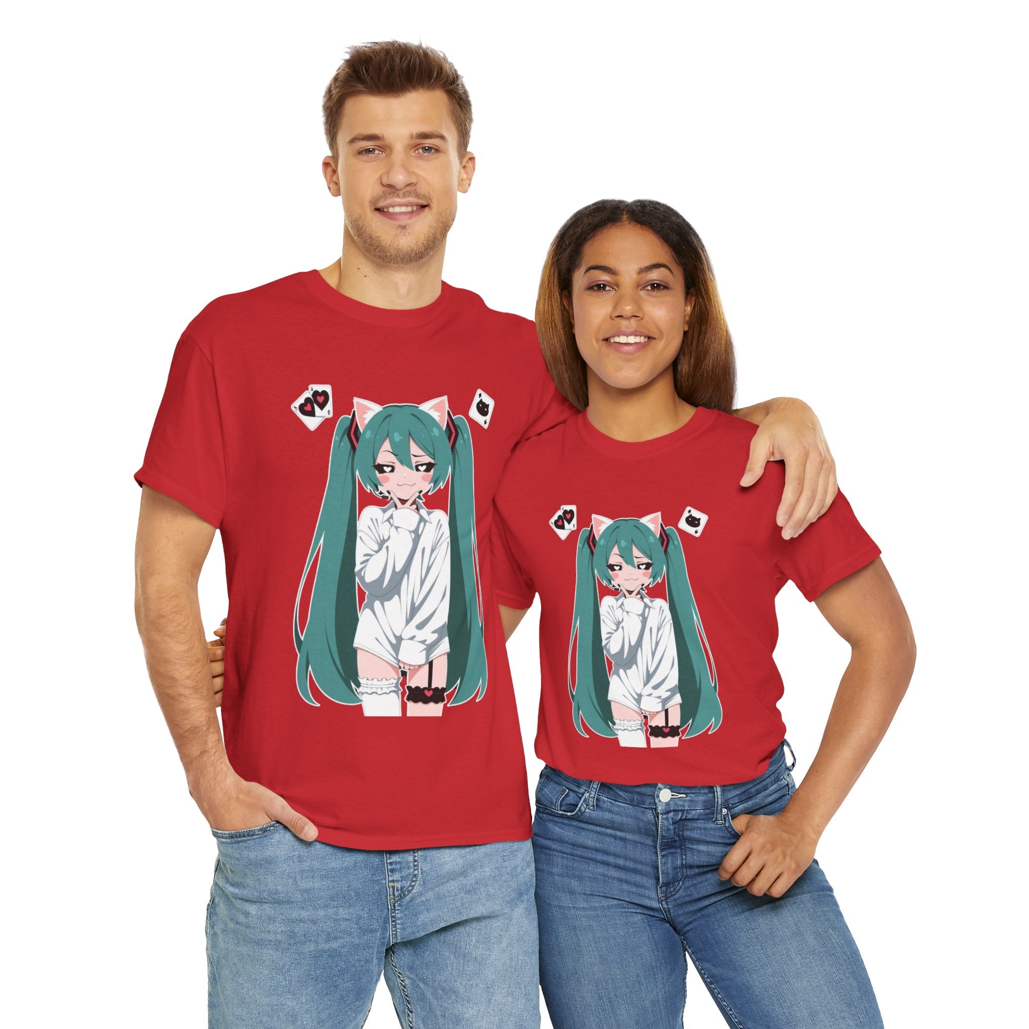 Hatsune Miku Catgirl Cute Anime Unisex Heavy Cotton Tee