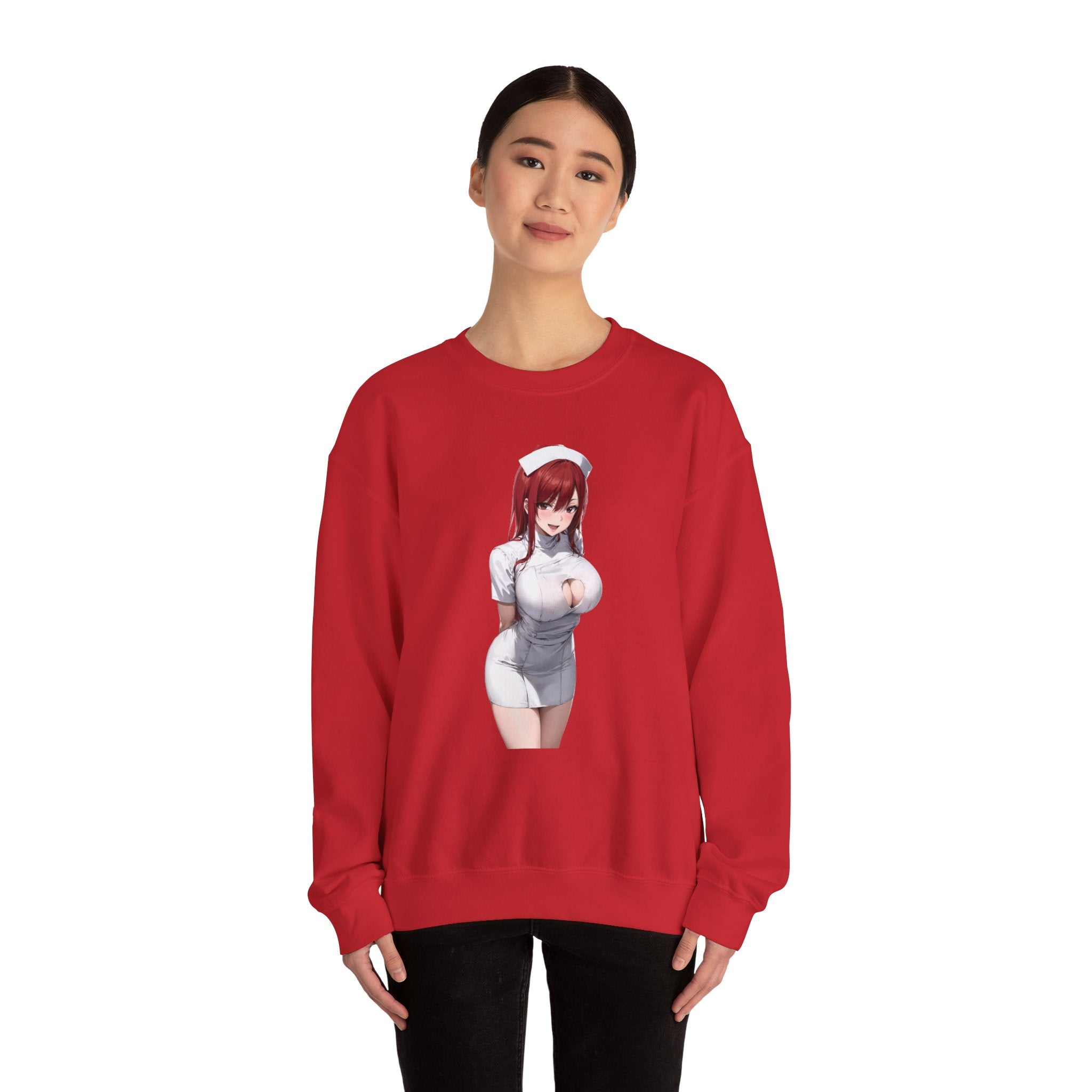 Ezra Scarlet Nurse Uniform Anime Unisex Heavy Blend™ Crewneck Sweatshirt