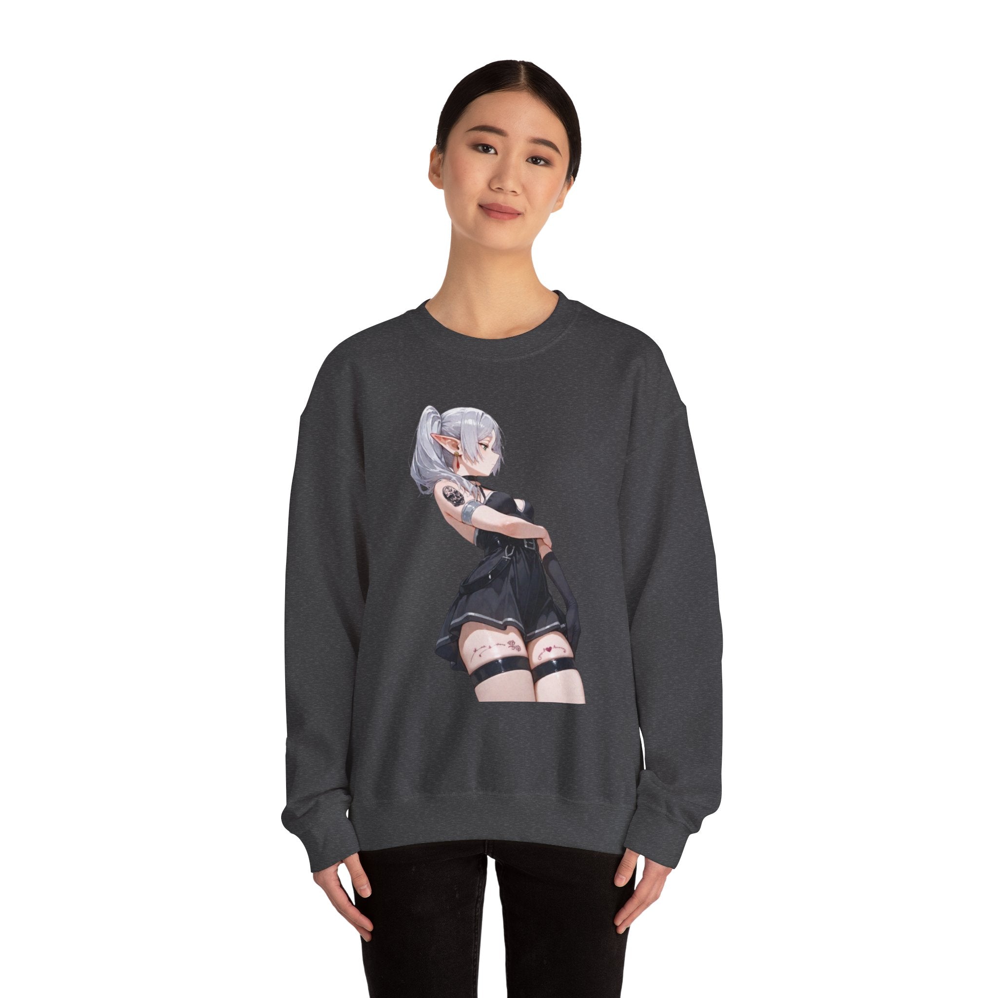 Sexy Frieren Tattooed Black Outfit Unisex Heavy Blend™ Crewneck Sweatshirt