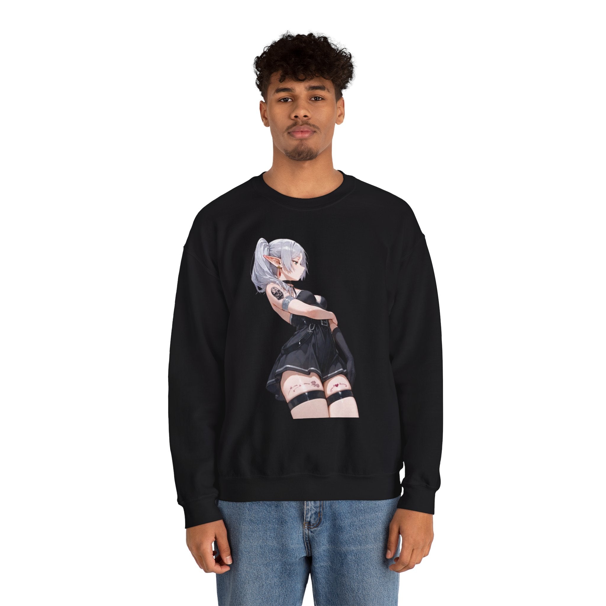 Sexy Frieren Tattooed Black Outfit Unisex Heavy Blend™ Crewneck Sweatshirt