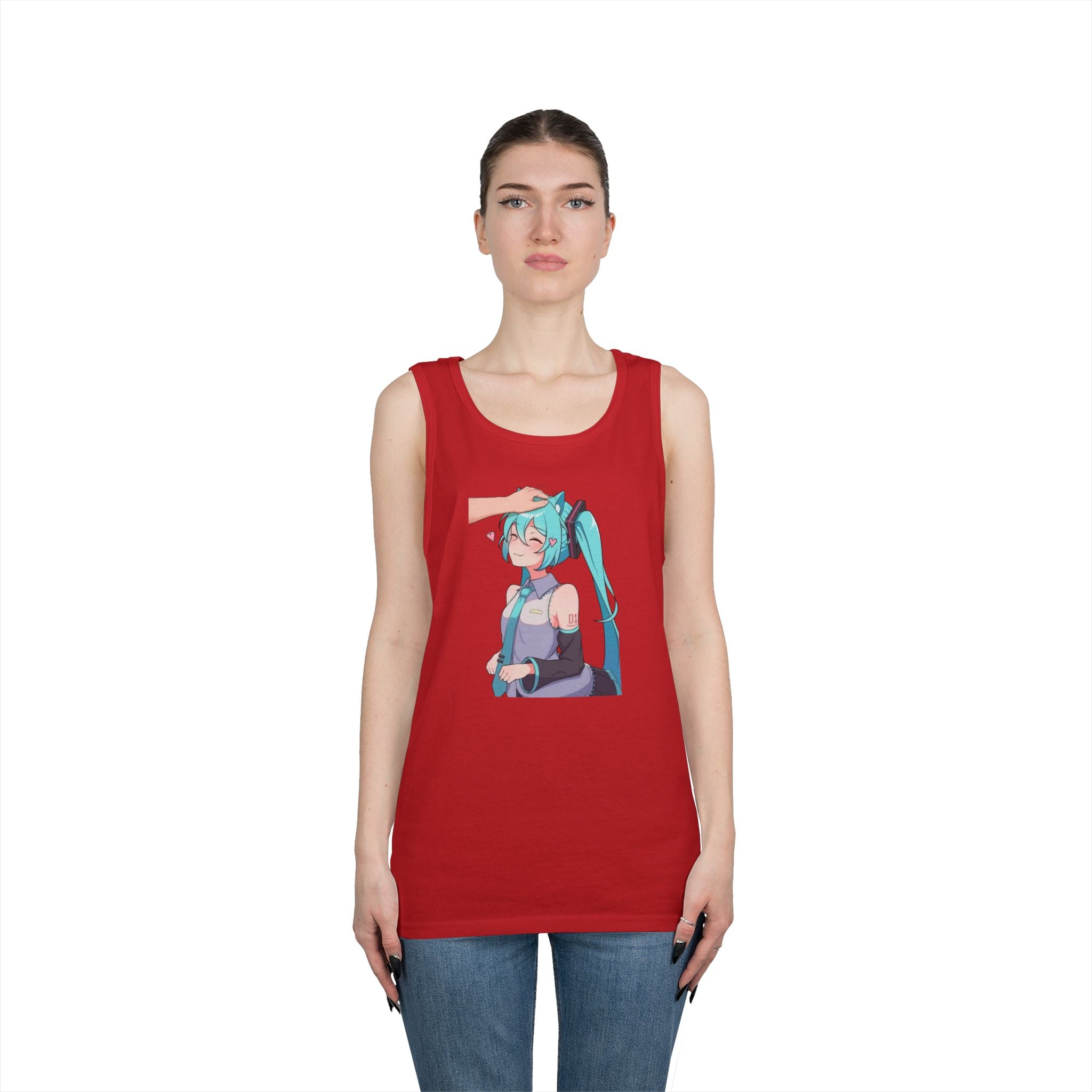 Hatsune Miku Headpat Smiling Catgirl Heavy Cotton Tank Top