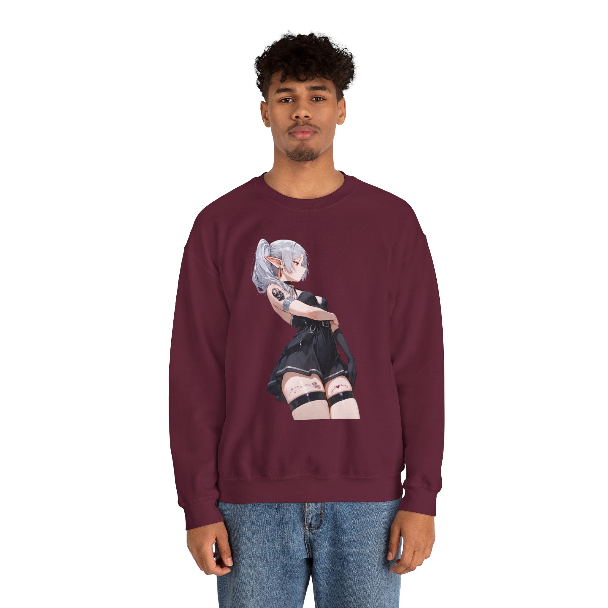 Sexy Frieren Tattooed Black Outfit Unisex Heavy Blend™ Crewneck Sweatshirt