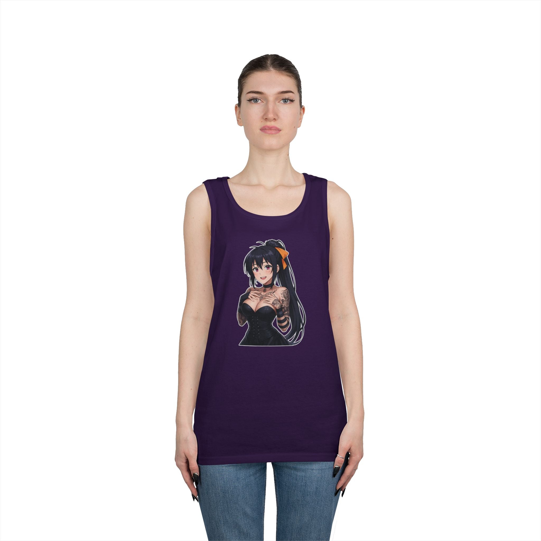 Gothic Style Akeno Himejima Tattoed Waifu Heavy Cotton Tank Top