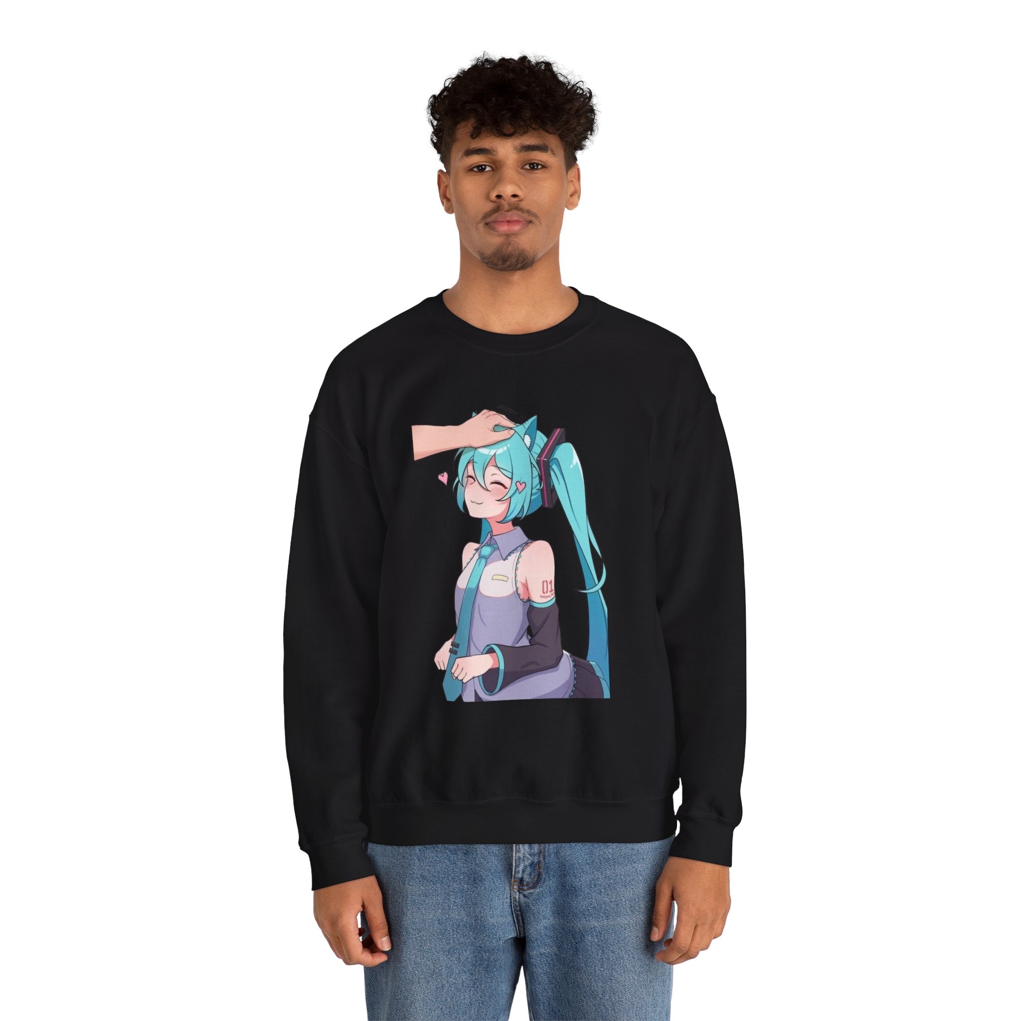 Hatsune Miku Headpat Smiling Catgirl Unisex Heavy Blend™ Crewneck Sweatshirt