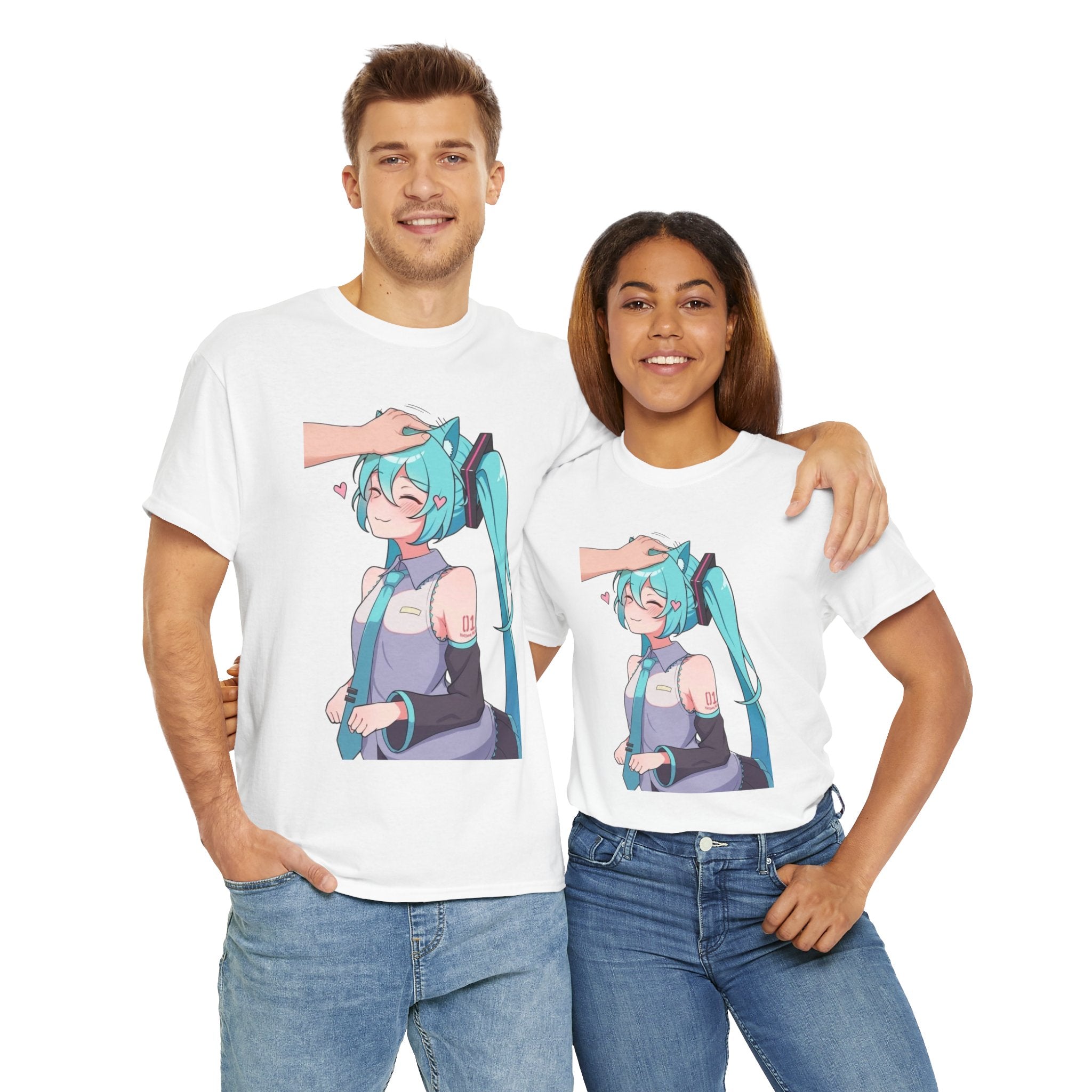 Hatsune Miku Headpat Smiling Catgirl Heavy Cotton Tee