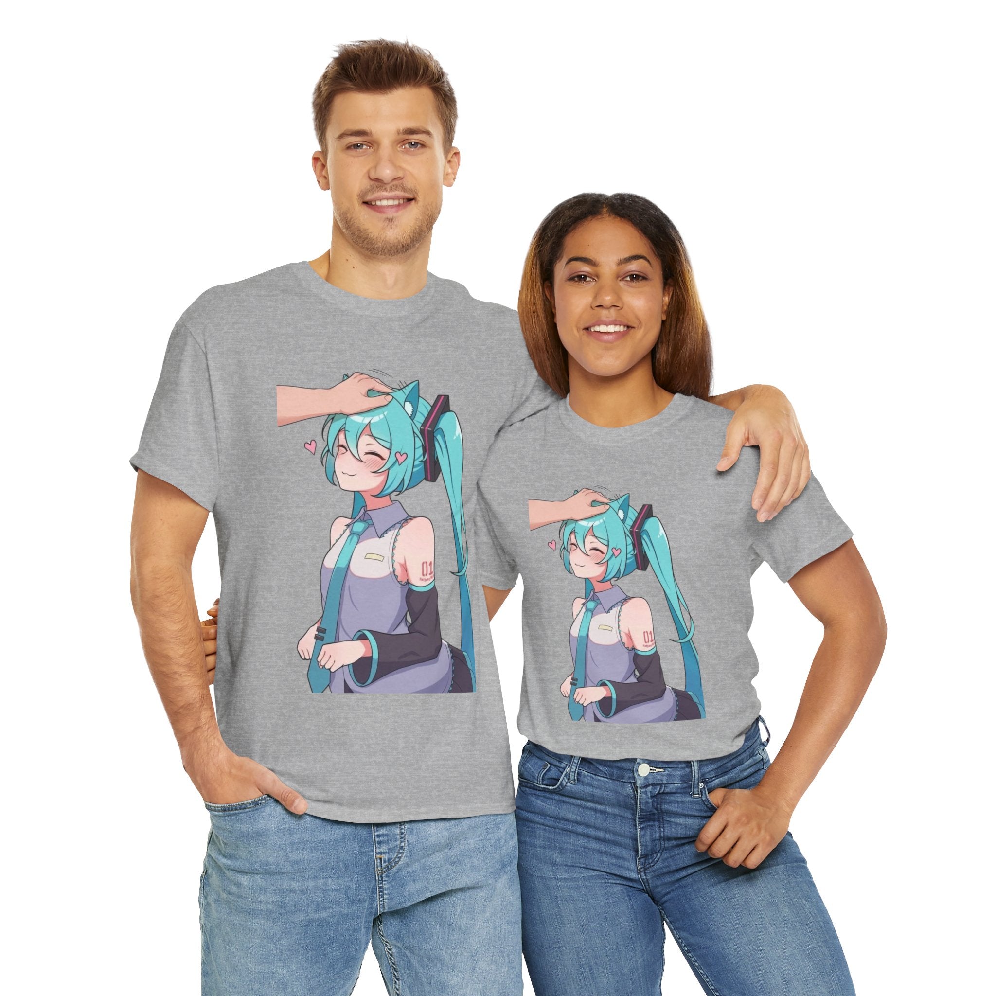 Hatsune Miku Headpat Smiling Catgirl Heavy Cotton Tee