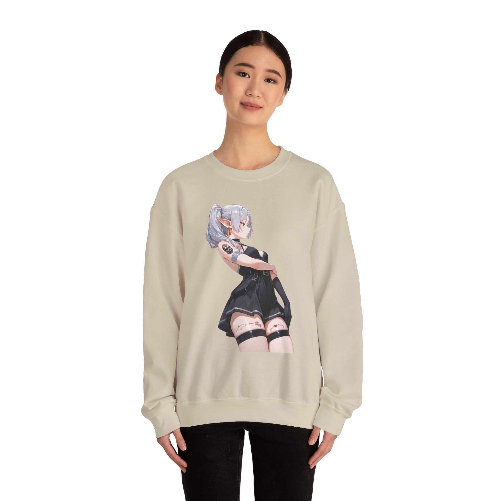 Sexy Frieren Tattooed Black Outfit Unisex Heavy Blend™ Crewneck Sweatshirt