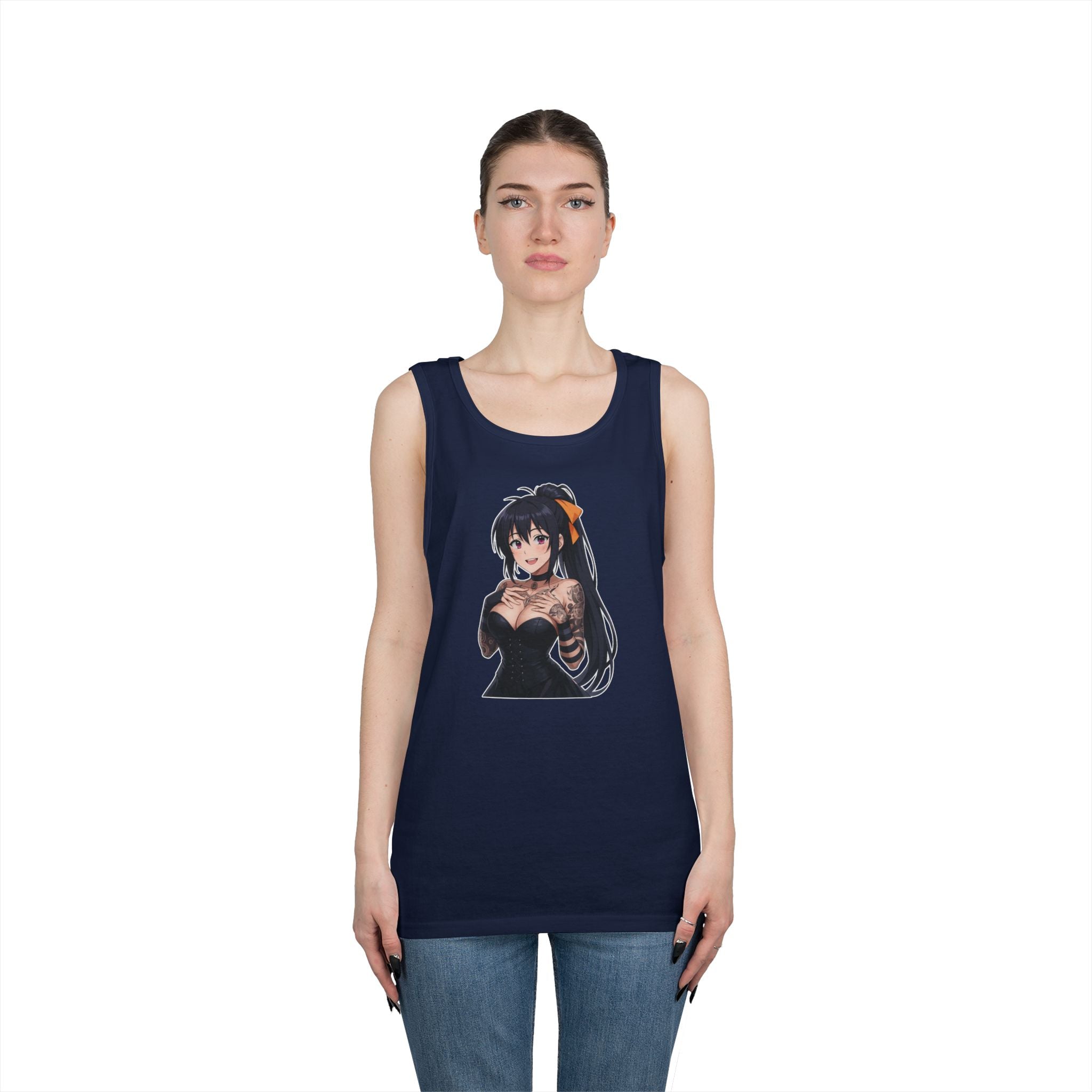 Gothic Style Akeno Himejima Tattoed Waifu Heavy Cotton Tank Top