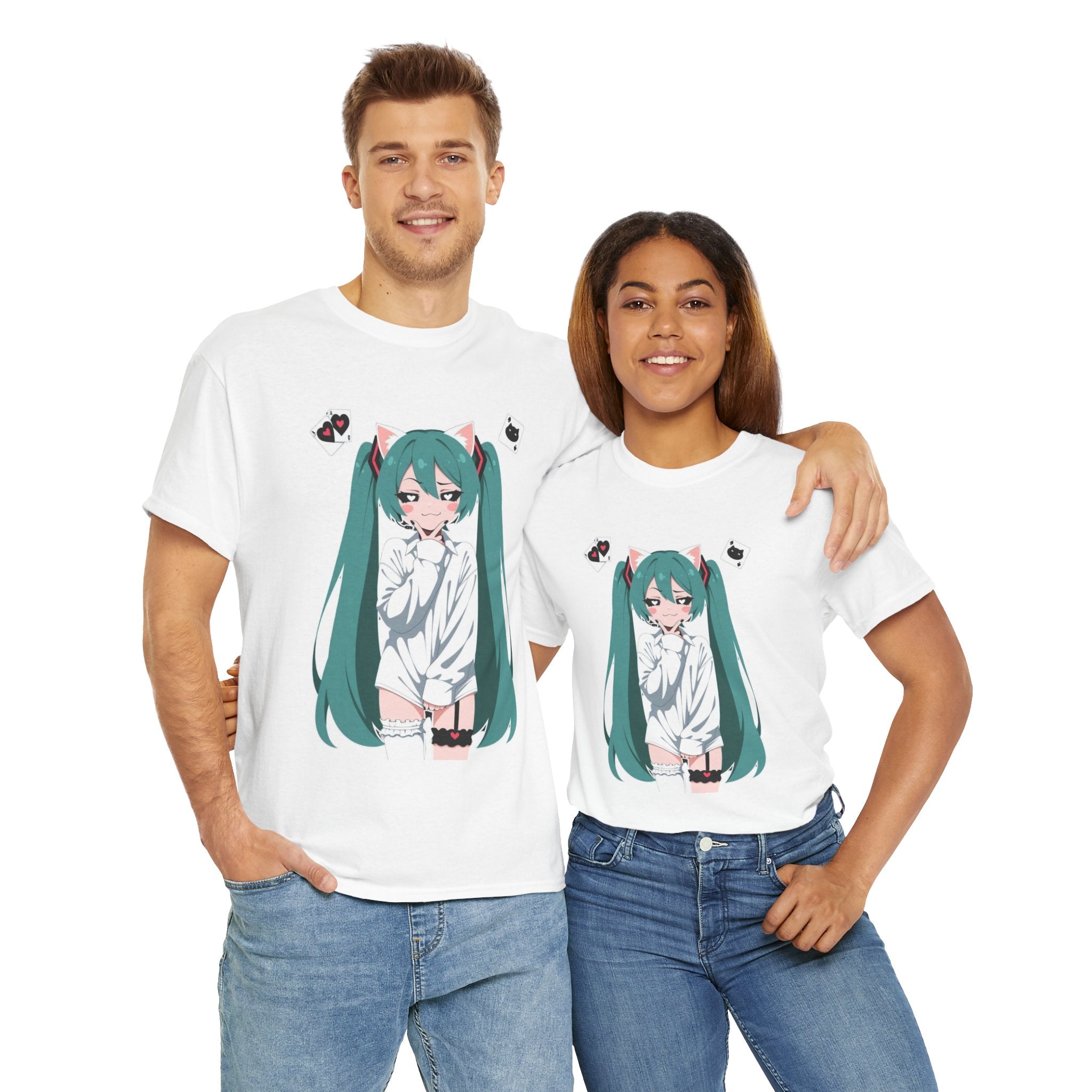 Hatsune Miku Catgirl Cute Anime Unisex Heavy Cotton Tee