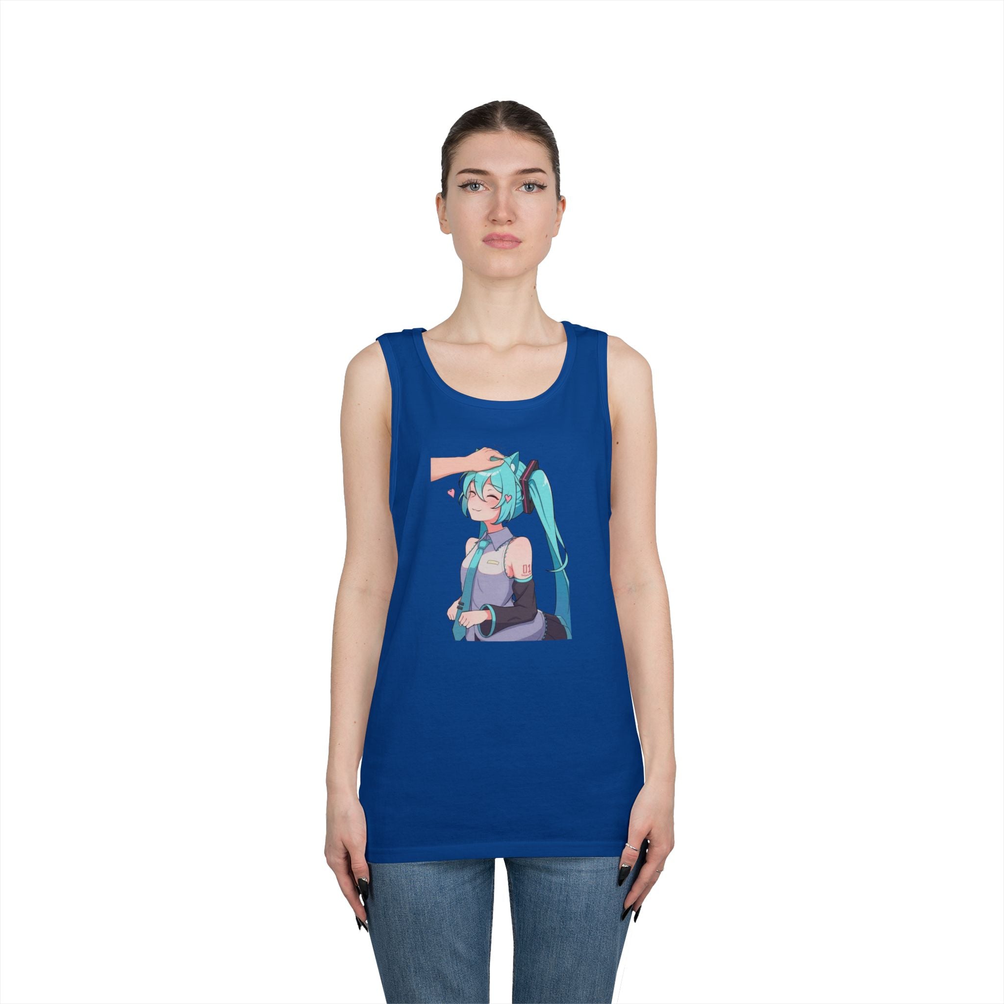 Hatsune Miku Headpat Smiling Catgirl Heavy Cotton Tank Top
