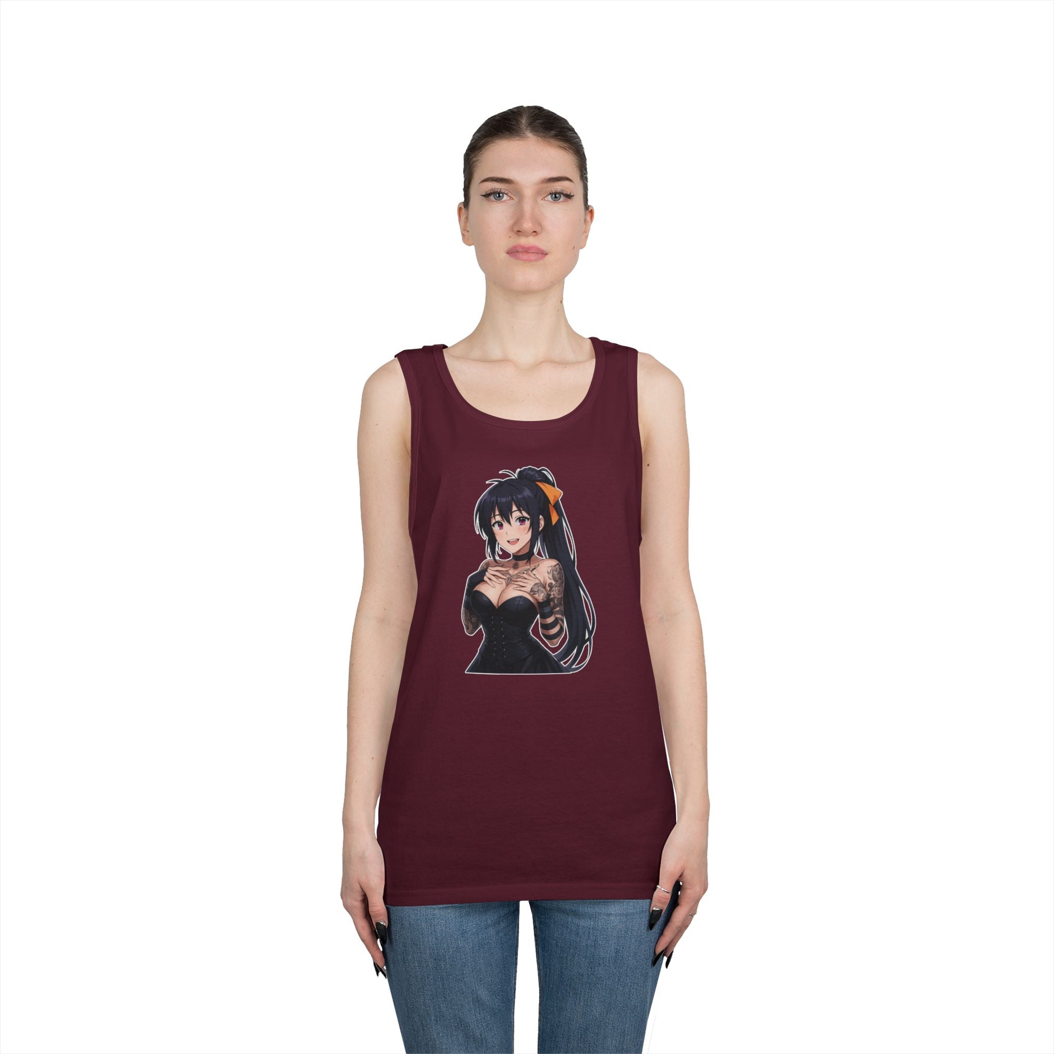Gothic Style Akeno Himejima Tattoed Waifu Heavy Cotton Tank Top