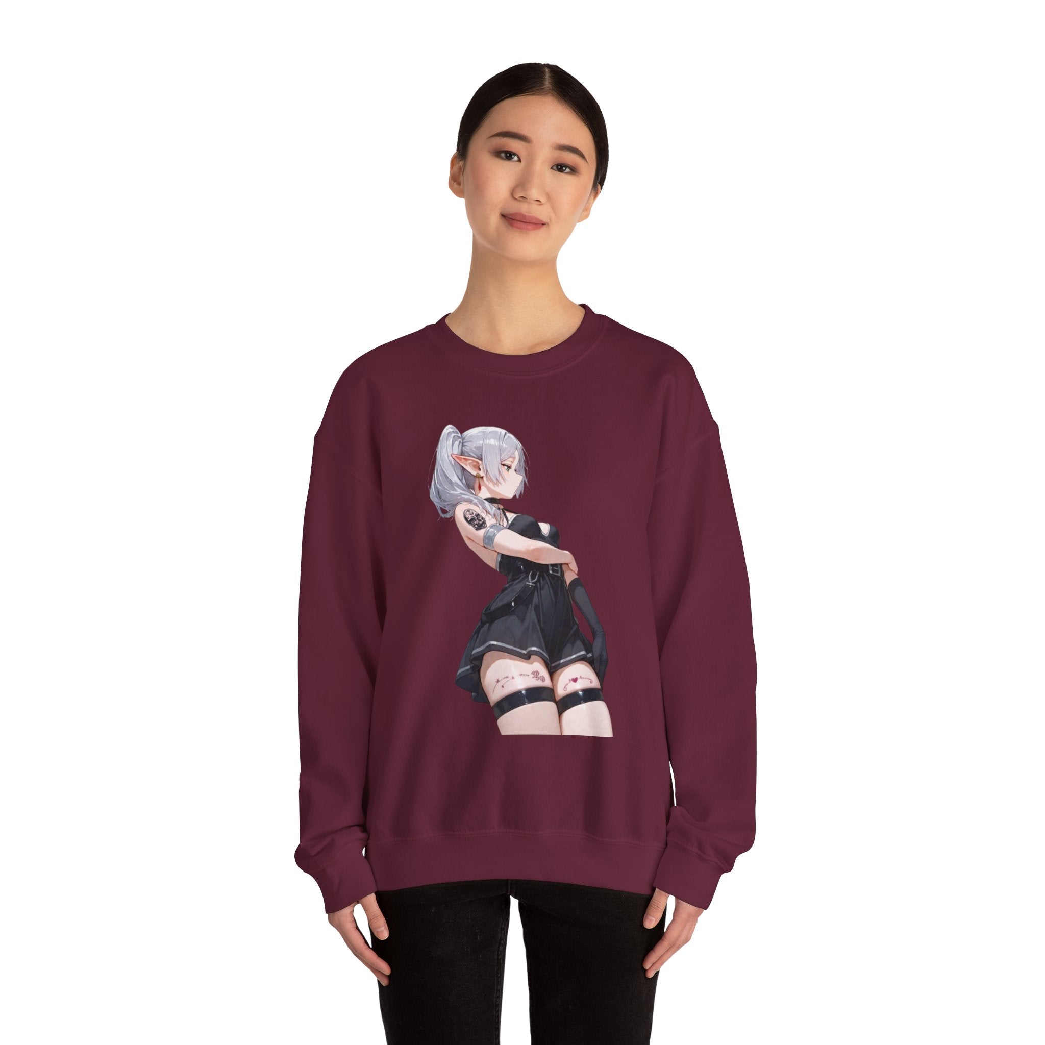 Sexy Frieren Tattooed Black Outfit Unisex Heavy Blend™ Crewneck Sweatshirt