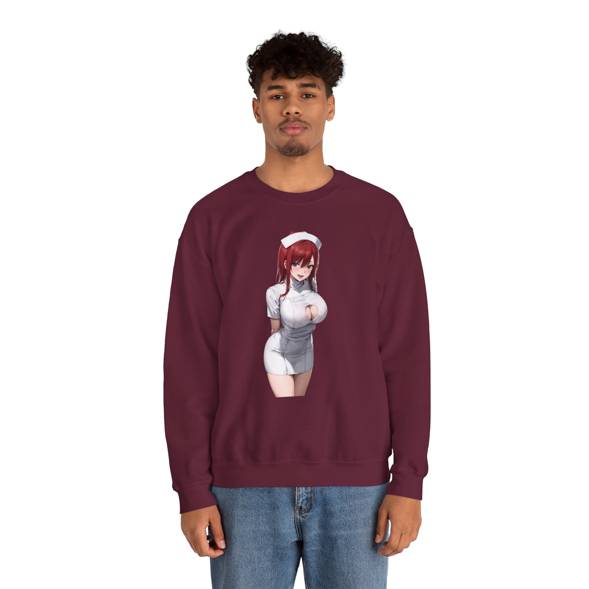 Ezra Scarlet Nurse Uniform Anime Unisex Heavy Blend™ Crewneck Sweatshirt
