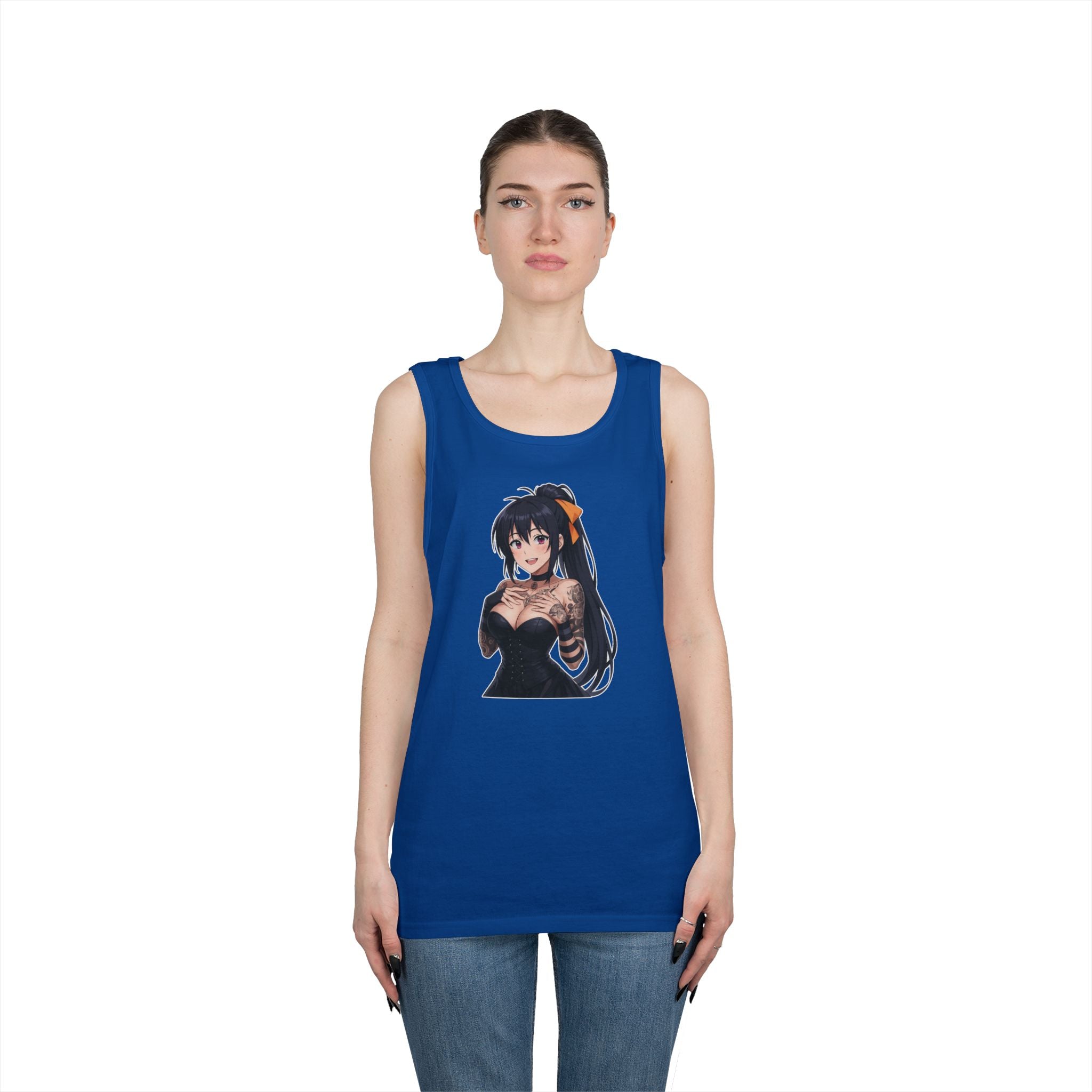 Gothic Style Akeno Himejima Tattoed Waifu Heavy Cotton Tank Top