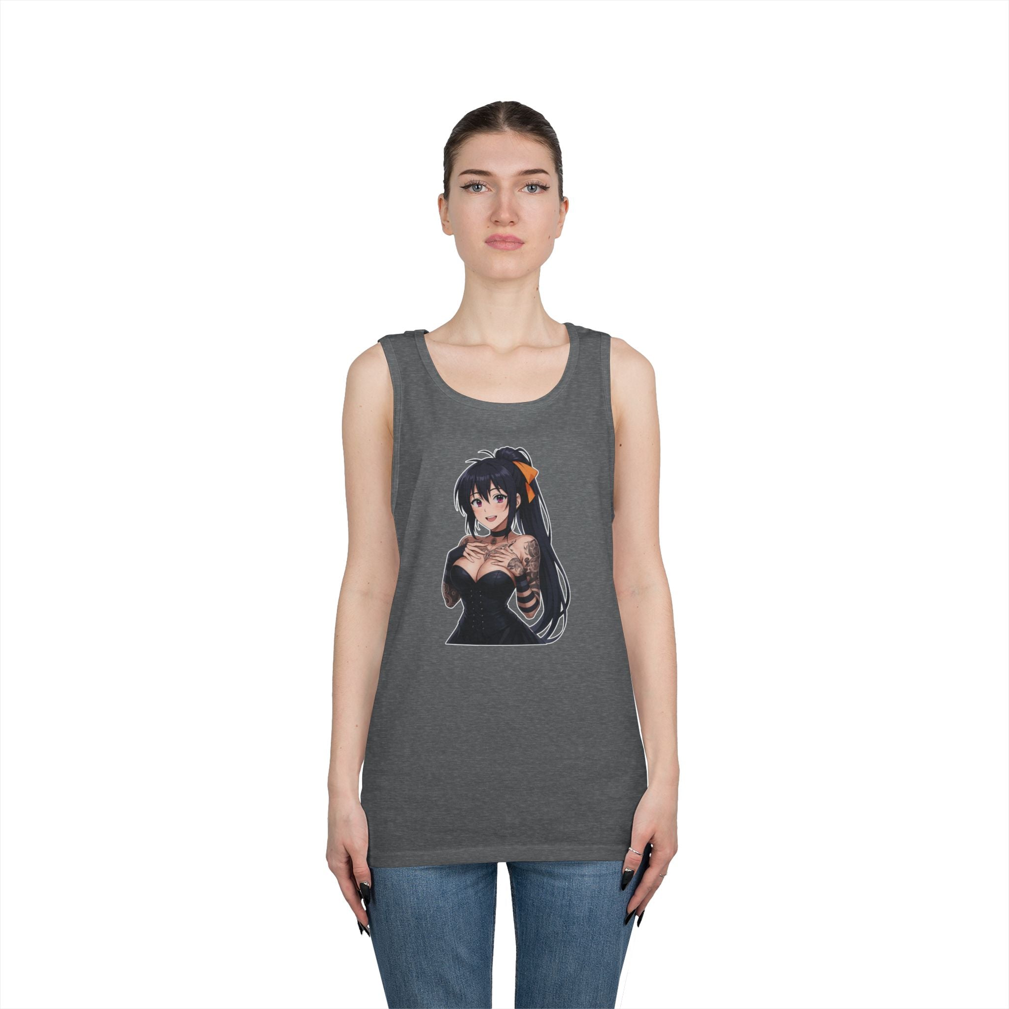 Gothic Style Akeno Himejima Tattoed Waifu Heavy Cotton Tank Top
