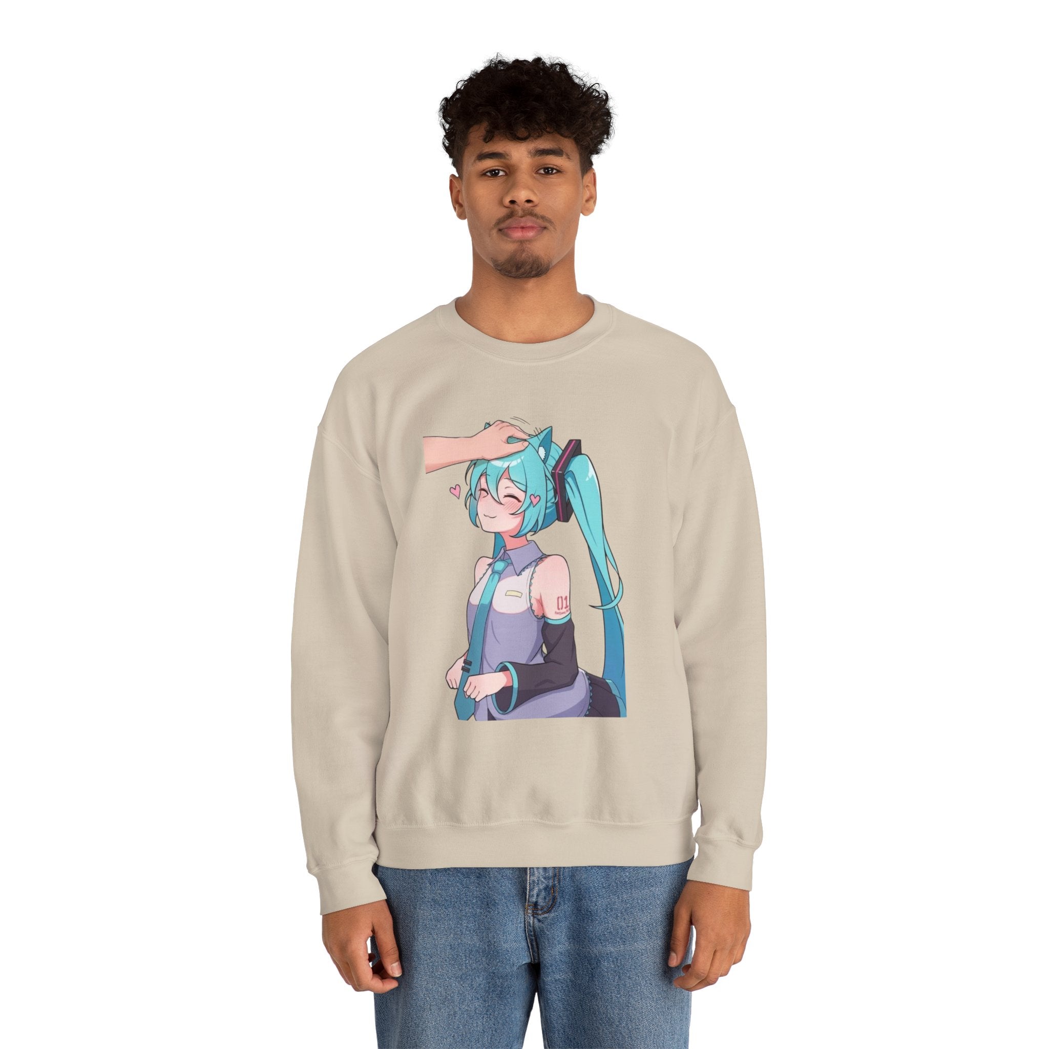 Hatsune Miku Headpat Smiling Catgirl Unisex Heavy Blend™ Crewneck Sweatshirt