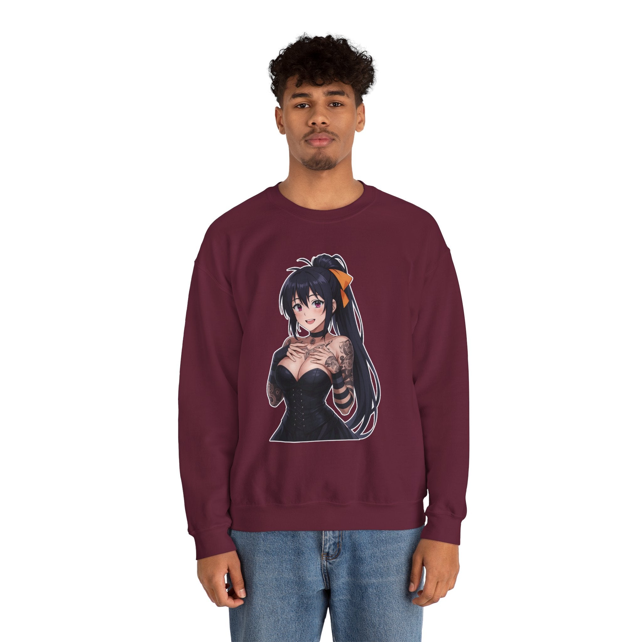 Gothic Style Akeno Himejima Tattoed Waifu Unisex Heavy Blend™ Crewneck Sweatshirt